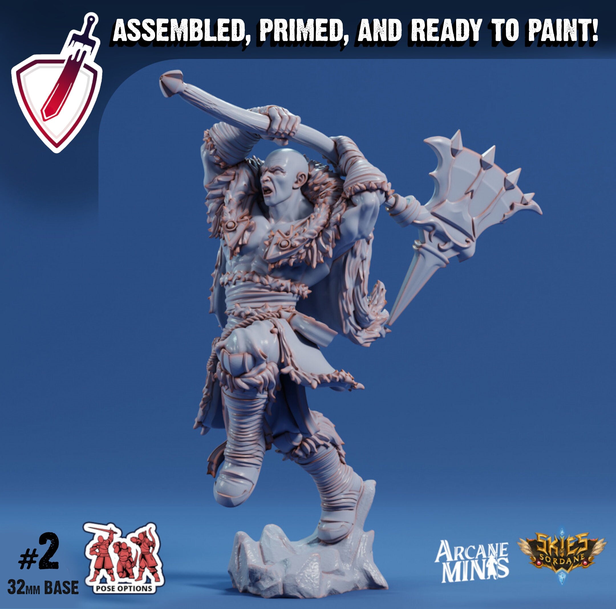 Titaran Barbarian | Miniatures by Arcane Minis | Great for Tabletop Gaming, D&D, Pathfinder, and Painting | Assembled and Primed - Brush and Battle