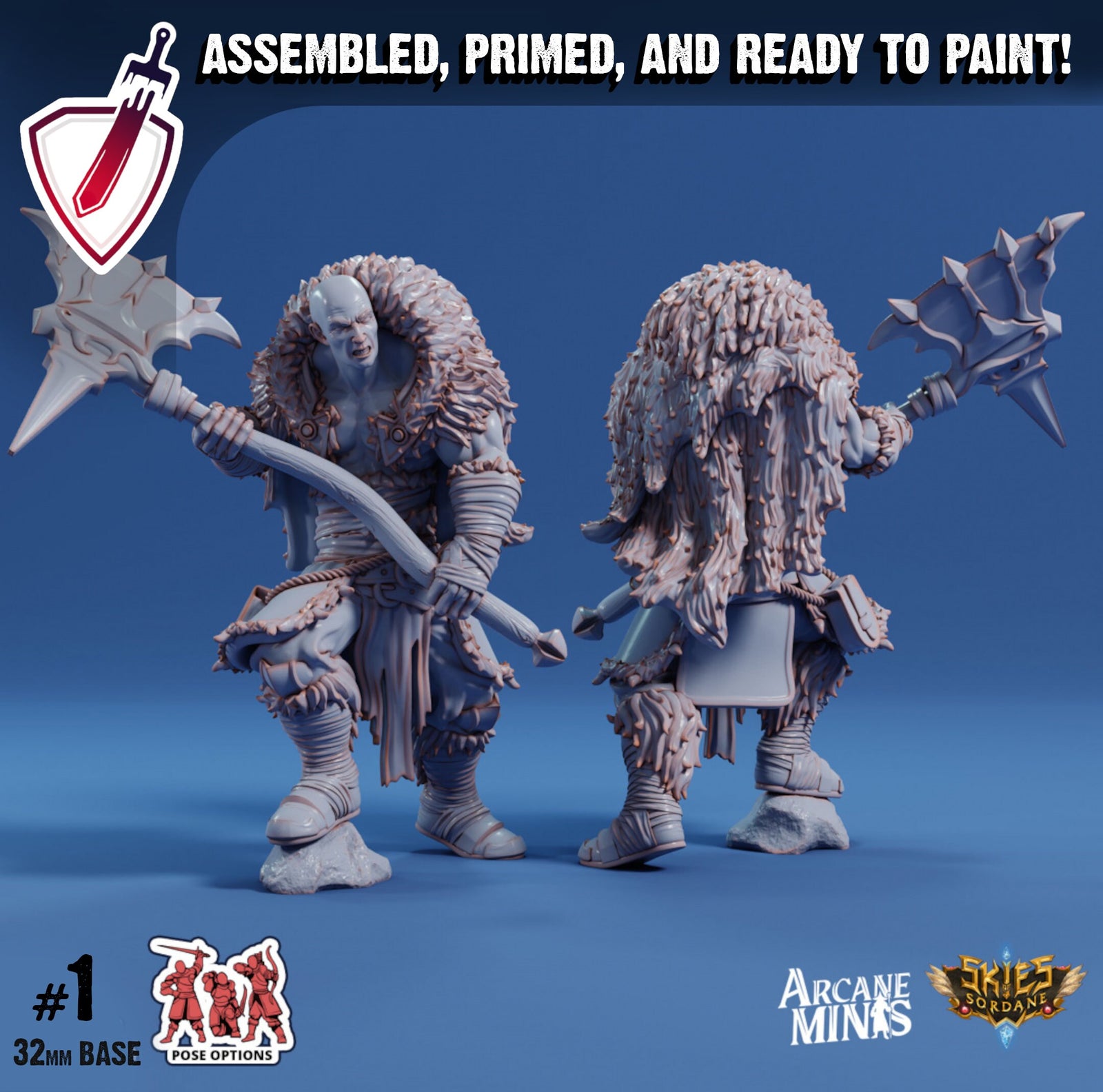 Titaran Barbarian | Miniatures by Arcane Minis | Great for Tabletop Gaming, D&D, Pathfinder, and Painting | Assembled and Primed - Brush and Battle