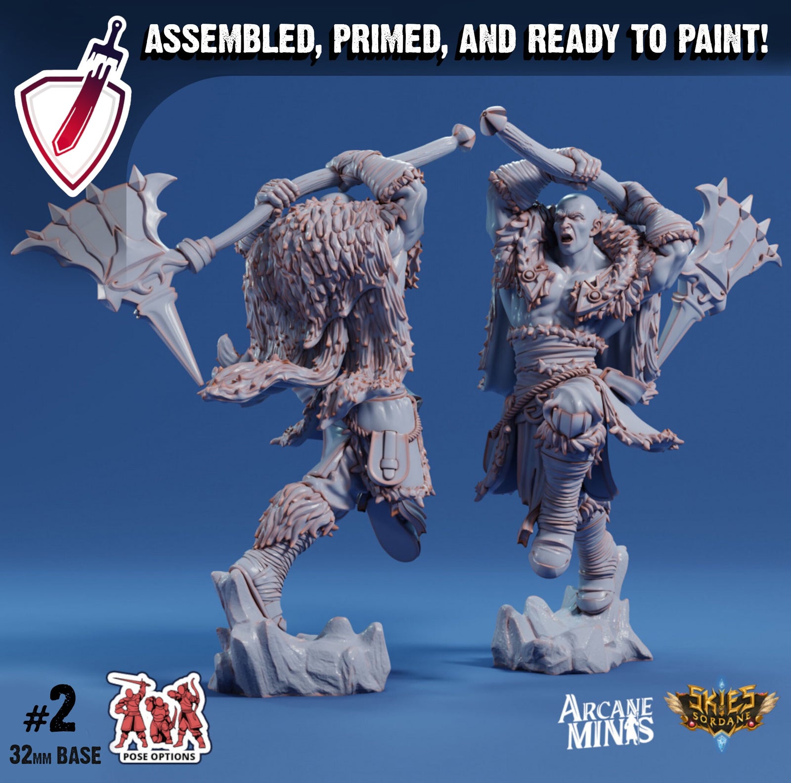 Titaran Barbarian | Miniatures by Arcane Minis | Great for Tabletop Gaming, D&D, Pathfinder, and Painting | Assembled and Primed - Brush and Battle