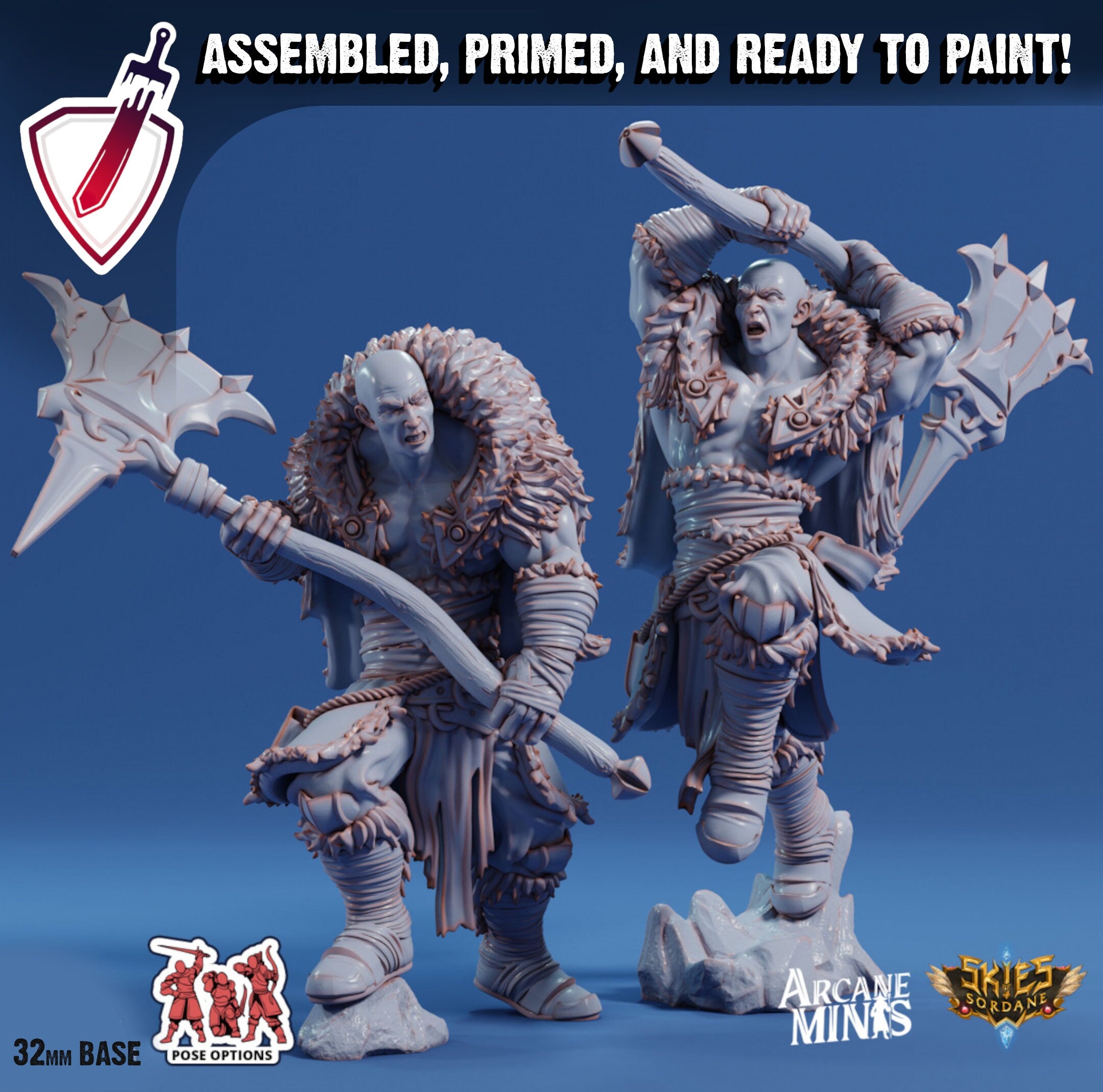 Titaran Barbarian | Miniatures by Arcane Minis | Great for Tabletop Gaming, D&D, Pathfinder, and Painting | Assembled and Primed - Brush and Battle