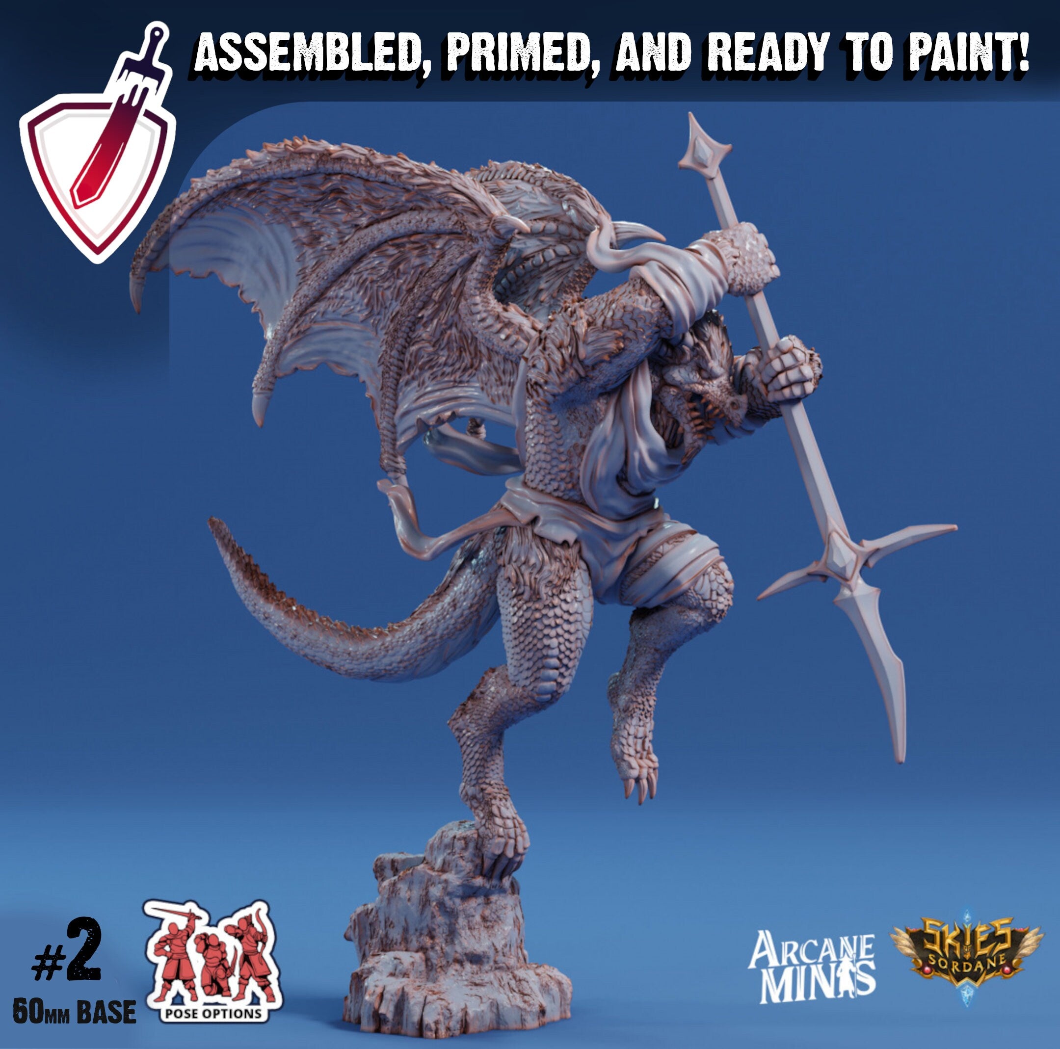 Drekon Bloodseeker | Miniatures by Arcane Minis | Great for Tabletop Gaming, D&D, Pathfinder, and Painting | Assembled and Primed - Brush and Battle