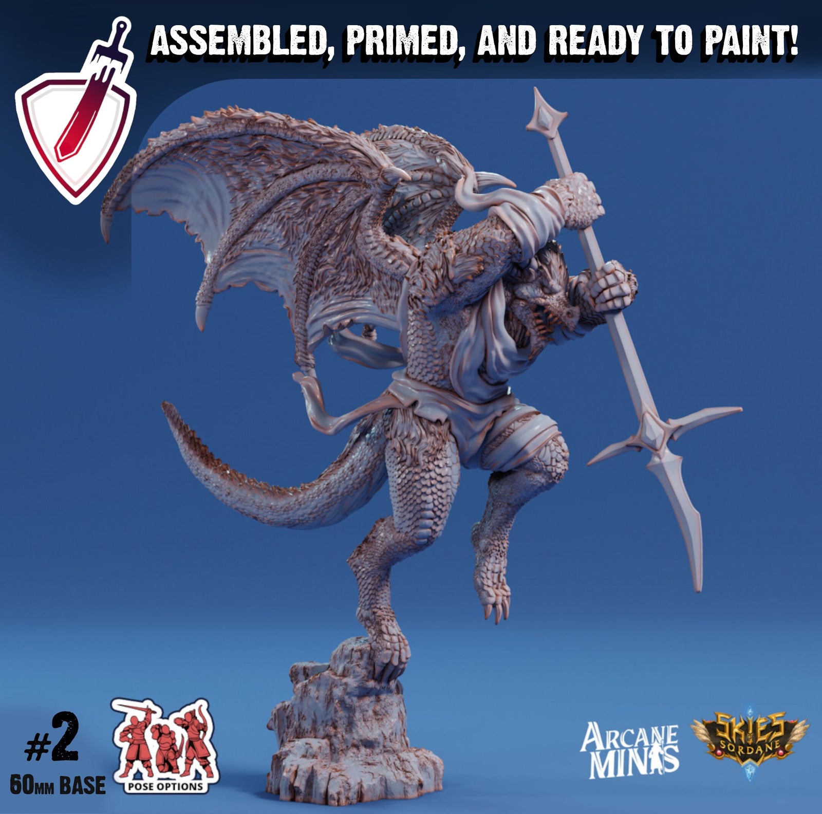 Drekon Bloodseeker | Miniatures by Arcane Minis | Great for Tabletop Gaming, D&D, Pathfinder, and Painting | Assembled and Primed - Brush and Battle