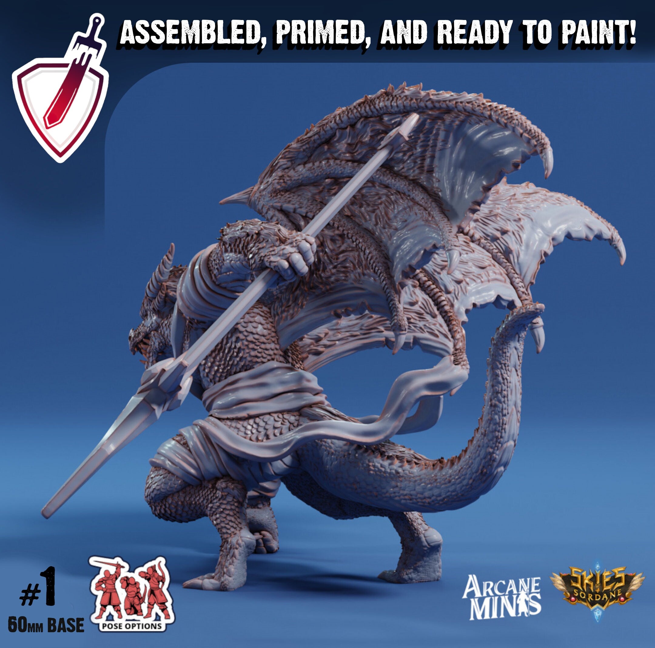 Drekon Bloodseeker | Miniatures by Arcane Minis | Great for Tabletop Gaming, D&D, Pathfinder, and Painting | Assembled and Primed - Brush and Battle