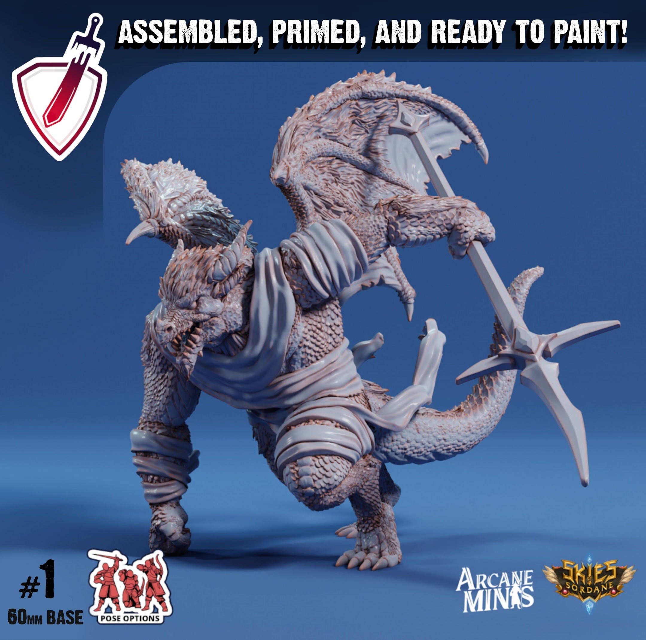 Drekon Bloodseeker | Miniatures by Arcane Minis | Great for Tabletop Gaming, D&D, Pathfinder, and Painting | Assembled and Primed - Brush and Battle
