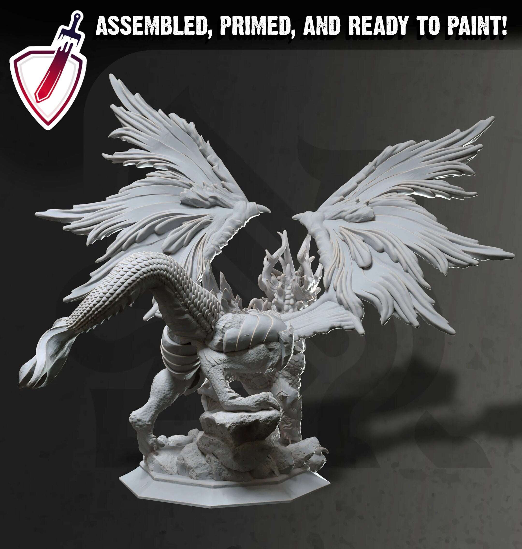 Glanbeli Dragon | (Large) Miniature by DM Stash | Great for Tabletop Gaming, D&D, Pathfinder, and Painting | Assembled and Primed - Brush and Battle