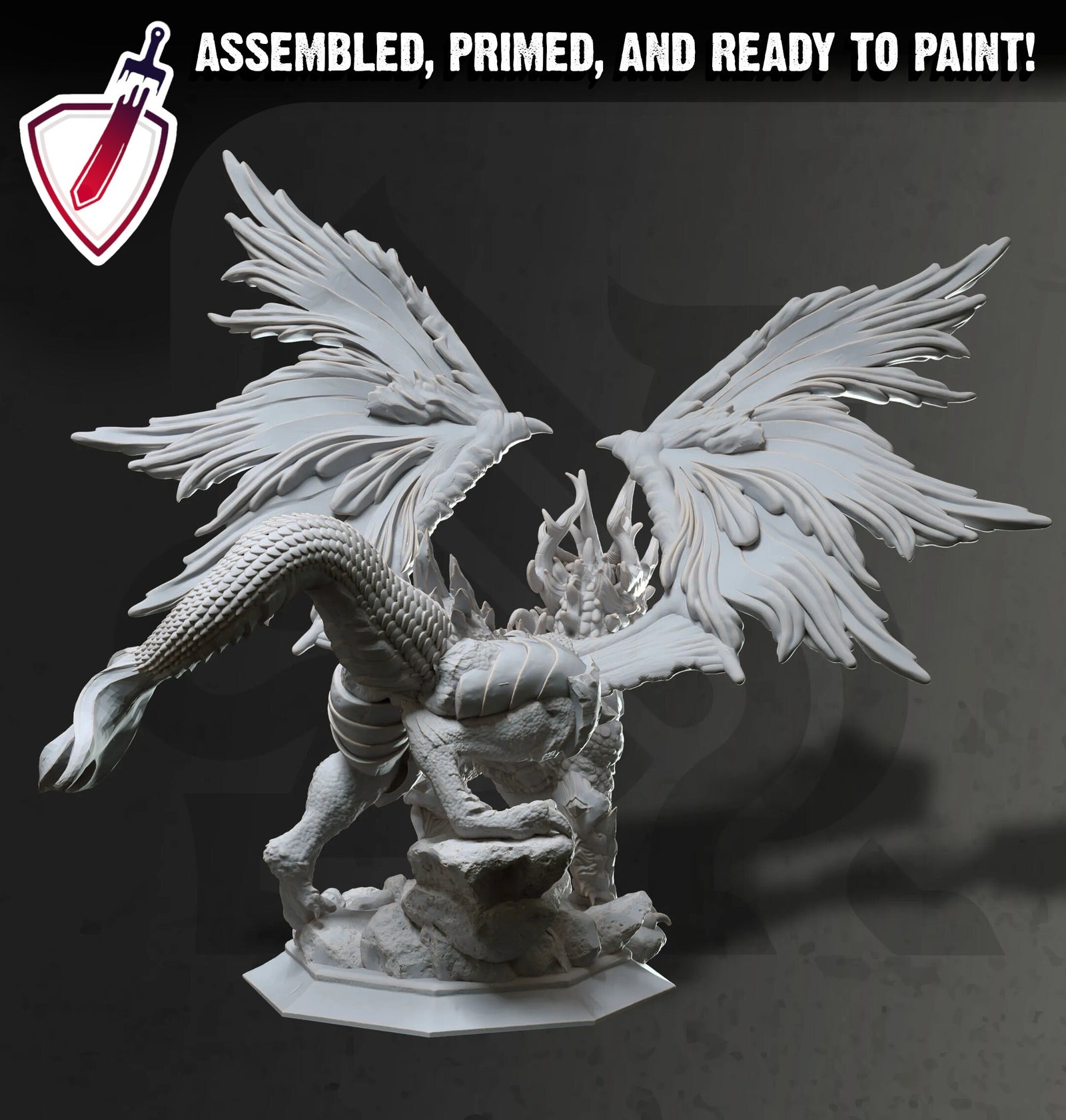 Glanbeli Dragon | (Large) Miniature by DM Stash | Great for Tabletop Gaming, D&D, Pathfinder, and Painting | Assembled and Primed - Brush and Battle