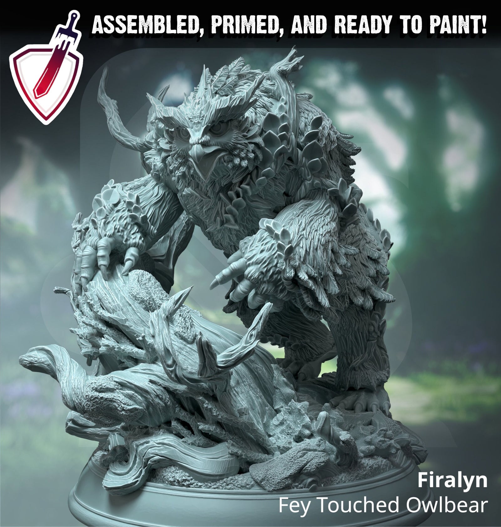 Firalyn – Fey Touched Owlbear | Miniatures by DM Stash | Great for Tabletop Gaming, D&D, Pathfinder, and Painting | Assembled and Primed - Brush and Battle