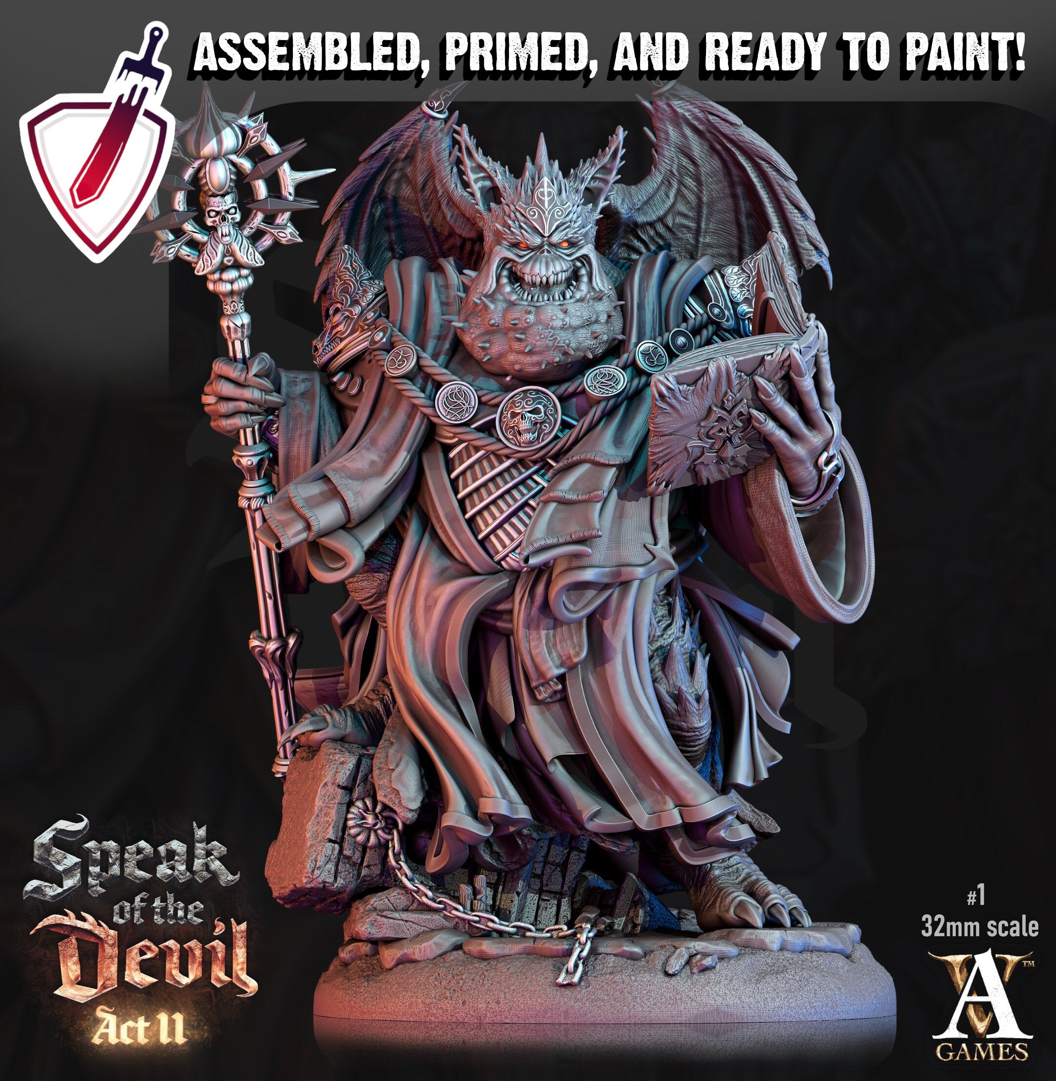 Varicite Devil | Miniatures by Archvillain Games | Resin Mini for Tabletop Gaming, D&D, Pathfinder, Painting | Assembled and Primed - Brush and Battle
