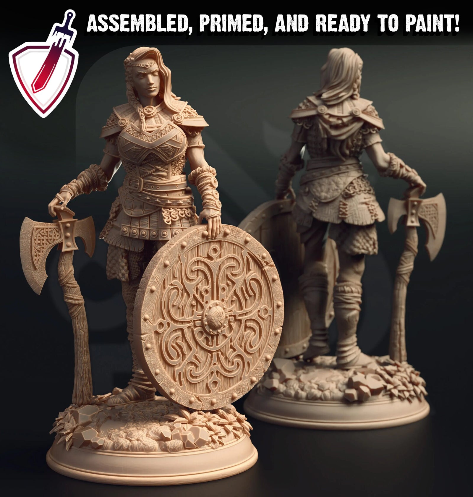 Freya the Feared | Miniatures by DM Stash | Great for Tabletop Gaming, D&D, Pathfinder, and Painting | Assembled and Primed - Brush and Battle