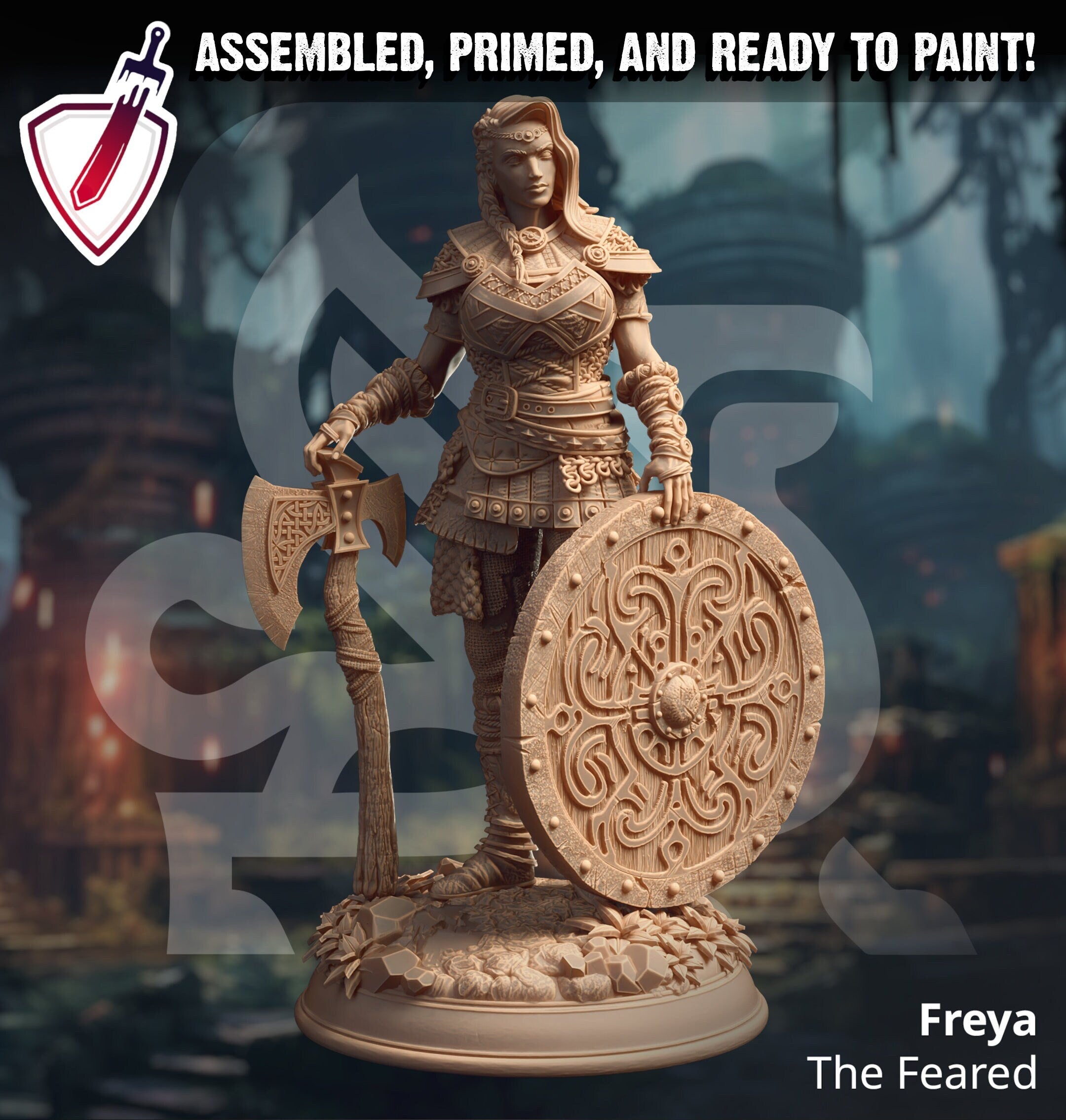 Freya the Feared | Miniatures by DM Stash | Great for Tabletop Gaming, D&D, Pathfinder, and Painting | Assembled and Primed - Brush and Battle