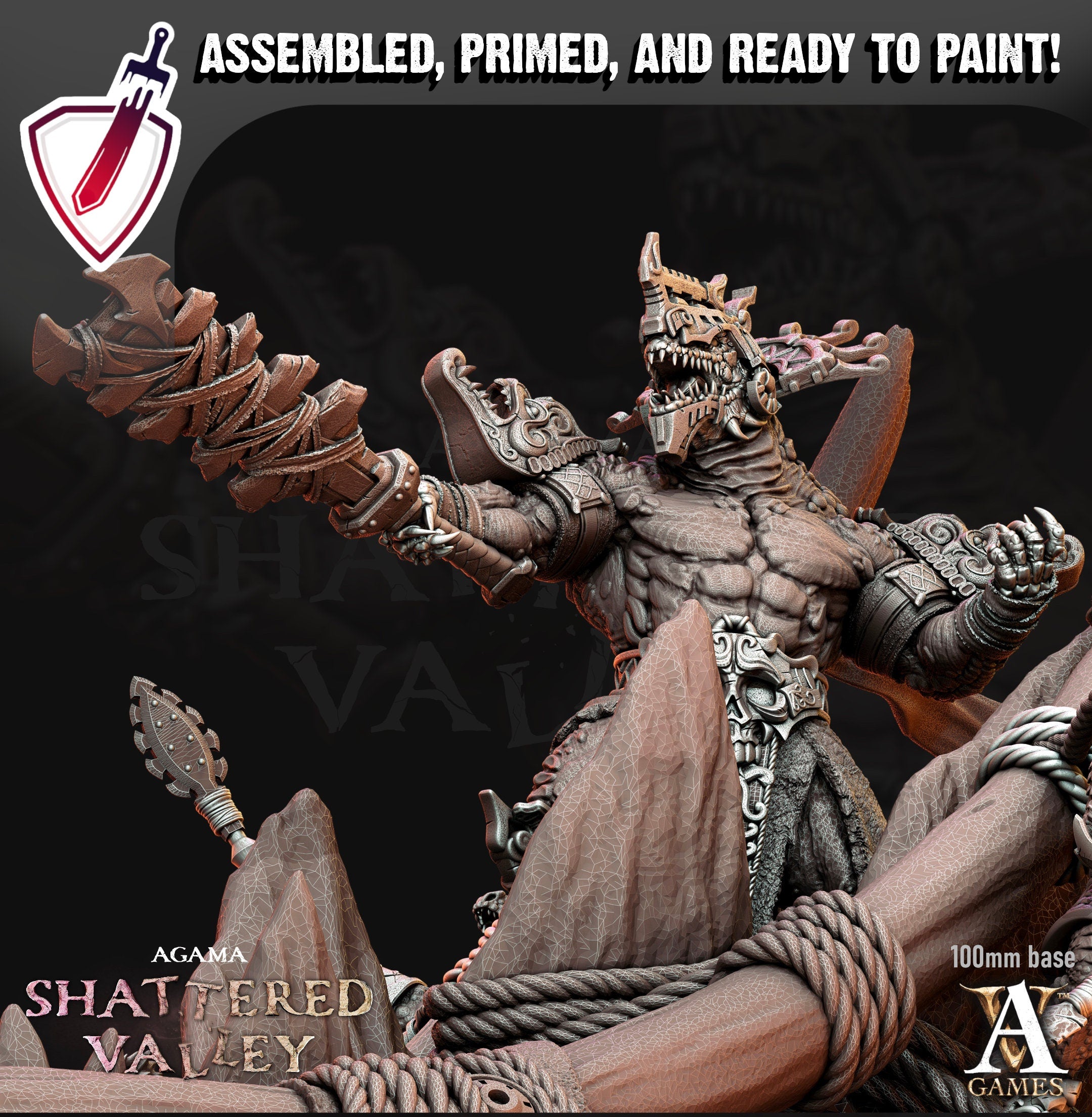Tzeekul the Conqueror | (Massive) Miniature by Archvillain Games | Mini for tabletop gaming, D&D, Pathfinder, painting | Assembled + Primed - Brush and Battle