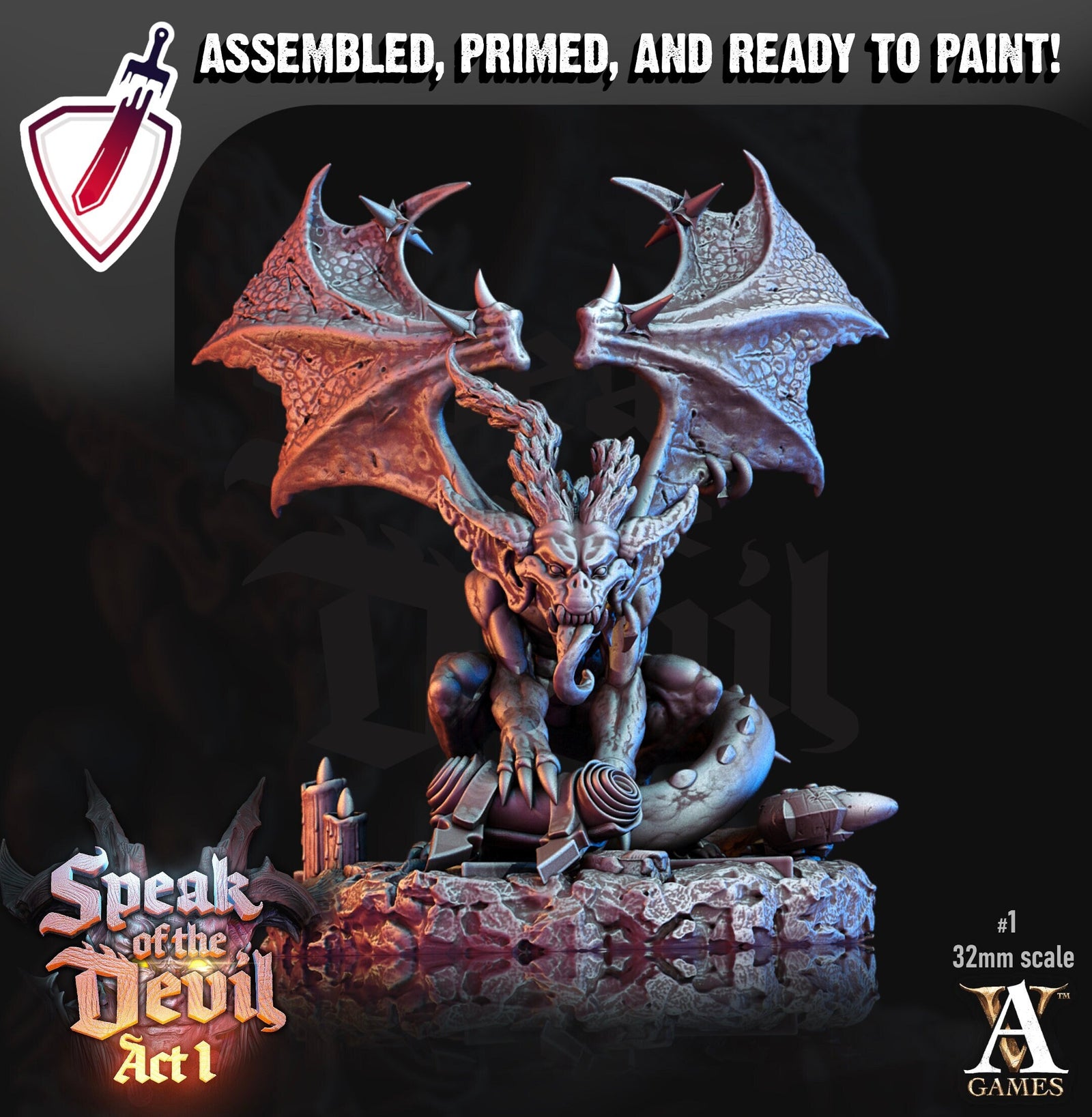 Phlegethian Imp | Miniatures by Archvillain Games | Resin Mini for Tabletop Gaming, D&D, Pathfinder, Painting | Assembled and Primed - Brush and Battle