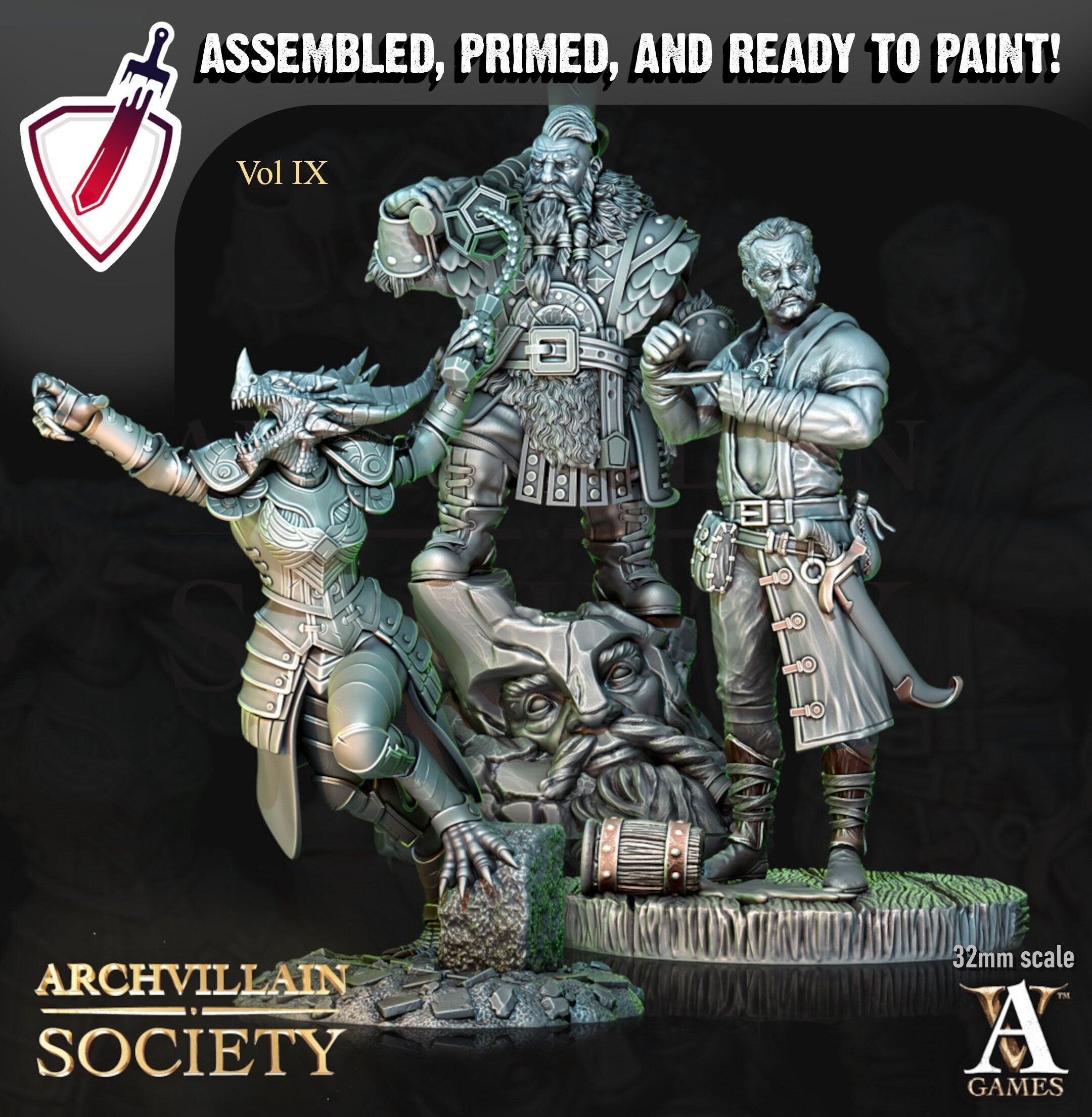 Heroes Vol. IX | Miniatures by Archvillain Games | Resin mini for tabletop gaming, D&D, Pathfinder, painting | Assembled and Primed - Brush and Battle