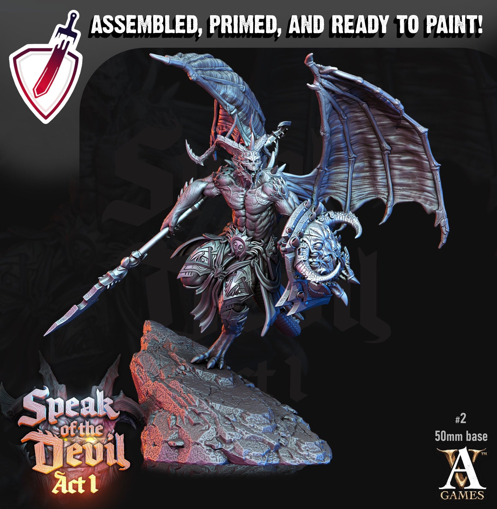 Horned Devil | Miniatures by Archvillain Games | Resin Mini for Tabletop Gaming, D&D, Pathfinder, Painting | Assembled and Primed - Brush and Battle