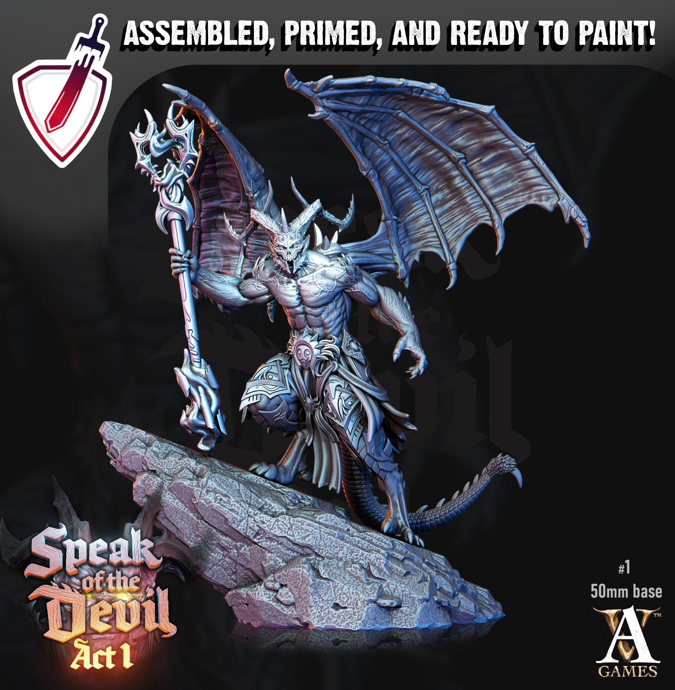 Horned Devil | Miniatures by Archvillain Games | Resin Mini for Tabletop Gaming, D&D, Pathfinder, Painting | Assembled and Primed - Brush and Battle