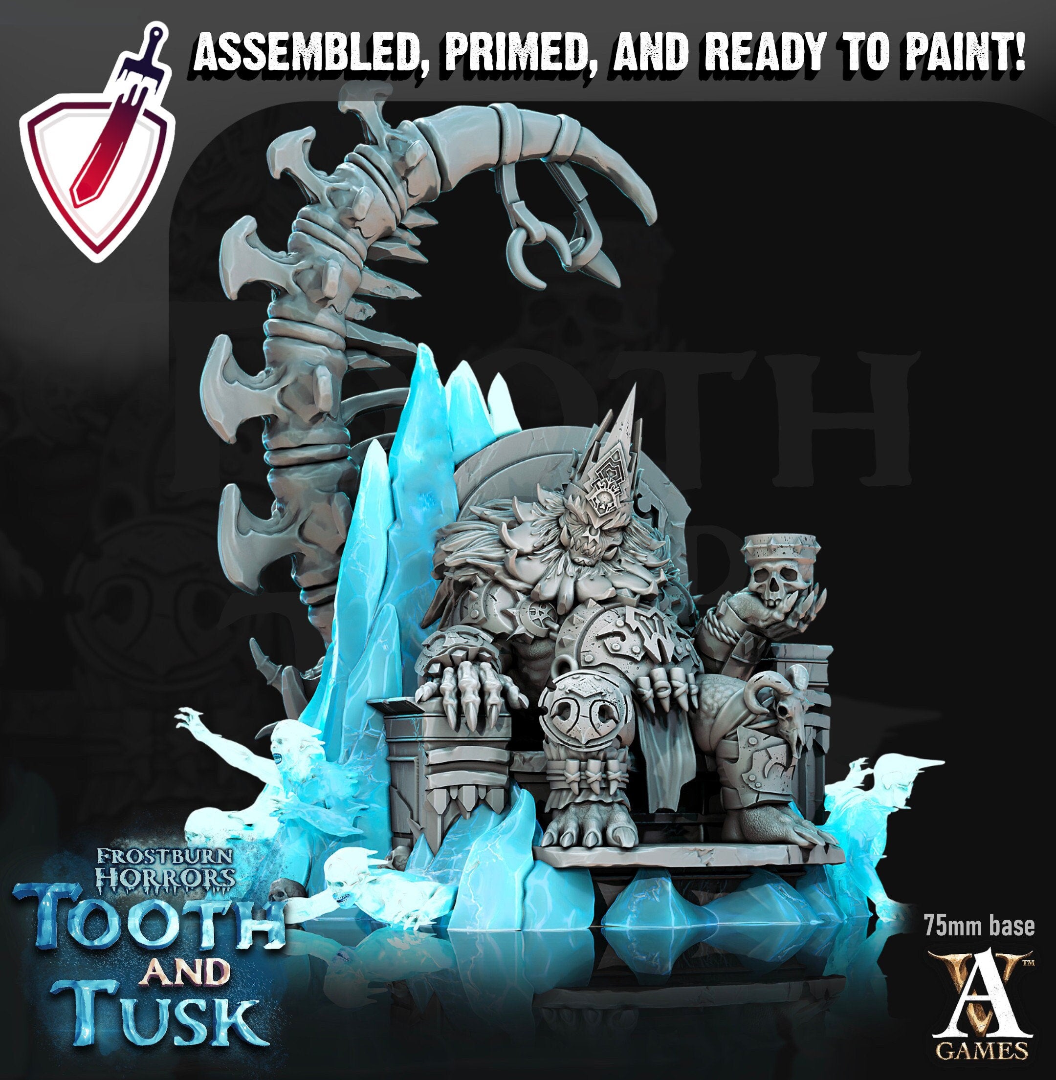 Sligo - Ice Troll King | Miniatures by Archvillain Games | Resin Mini for Tabletop Gaming, D&D, Pathfinder, Painting | Assembled and Primed - Brush and Battle
