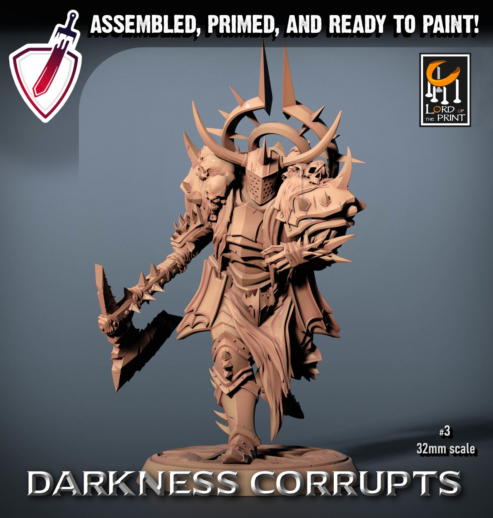 Darknight - Axe | Miniatures by Lord of the Print | Resin mini for tabletop gaming, D&D, Pathfinder, and painting | Assembled and Primed - Brush and Battle