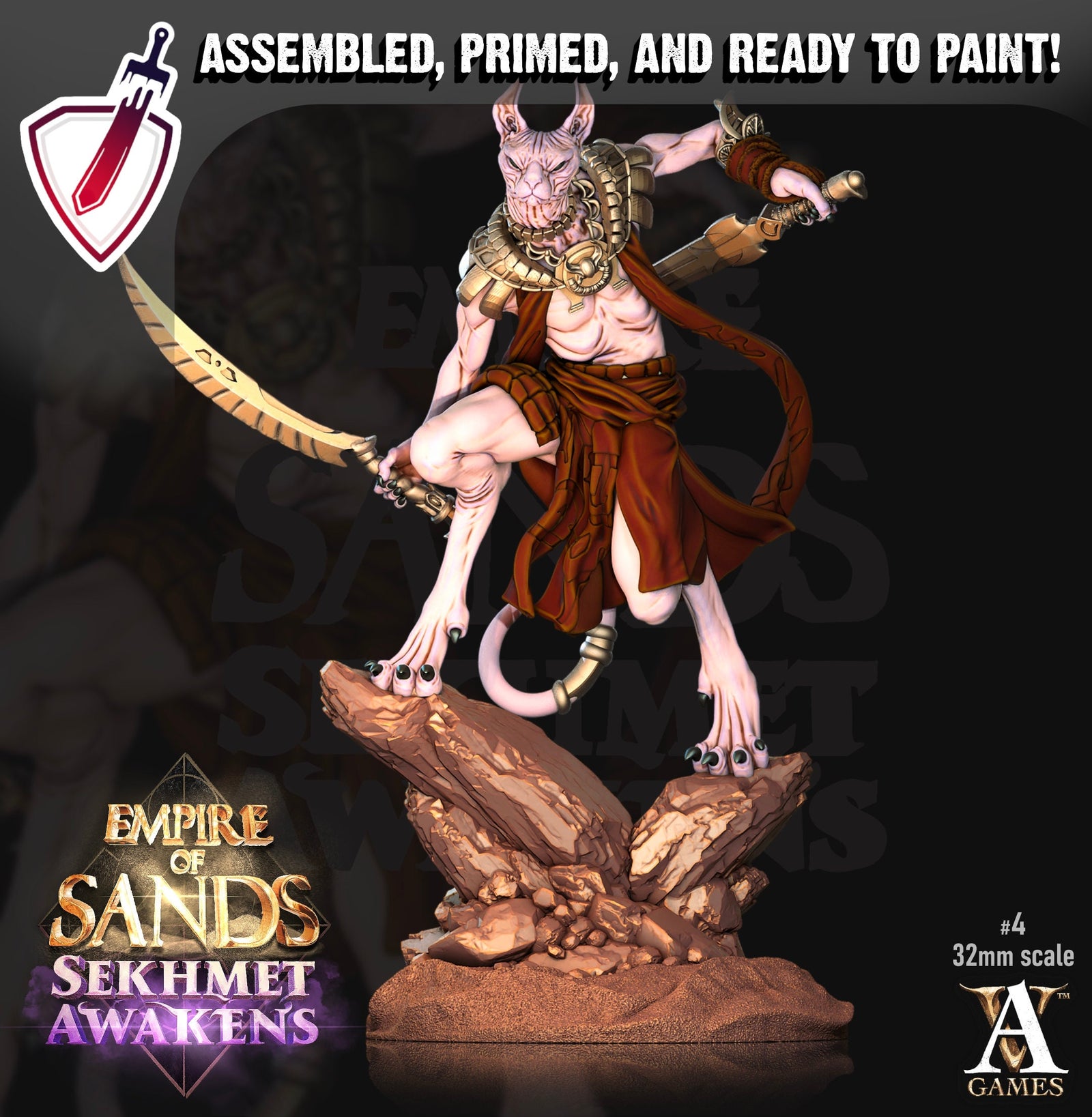 Mau | Miniatures by Archvillain Games | Resin mini for tabletop gaming, D&D, Pathfinder, and painting | Assembled and Primed - Brush and Battle