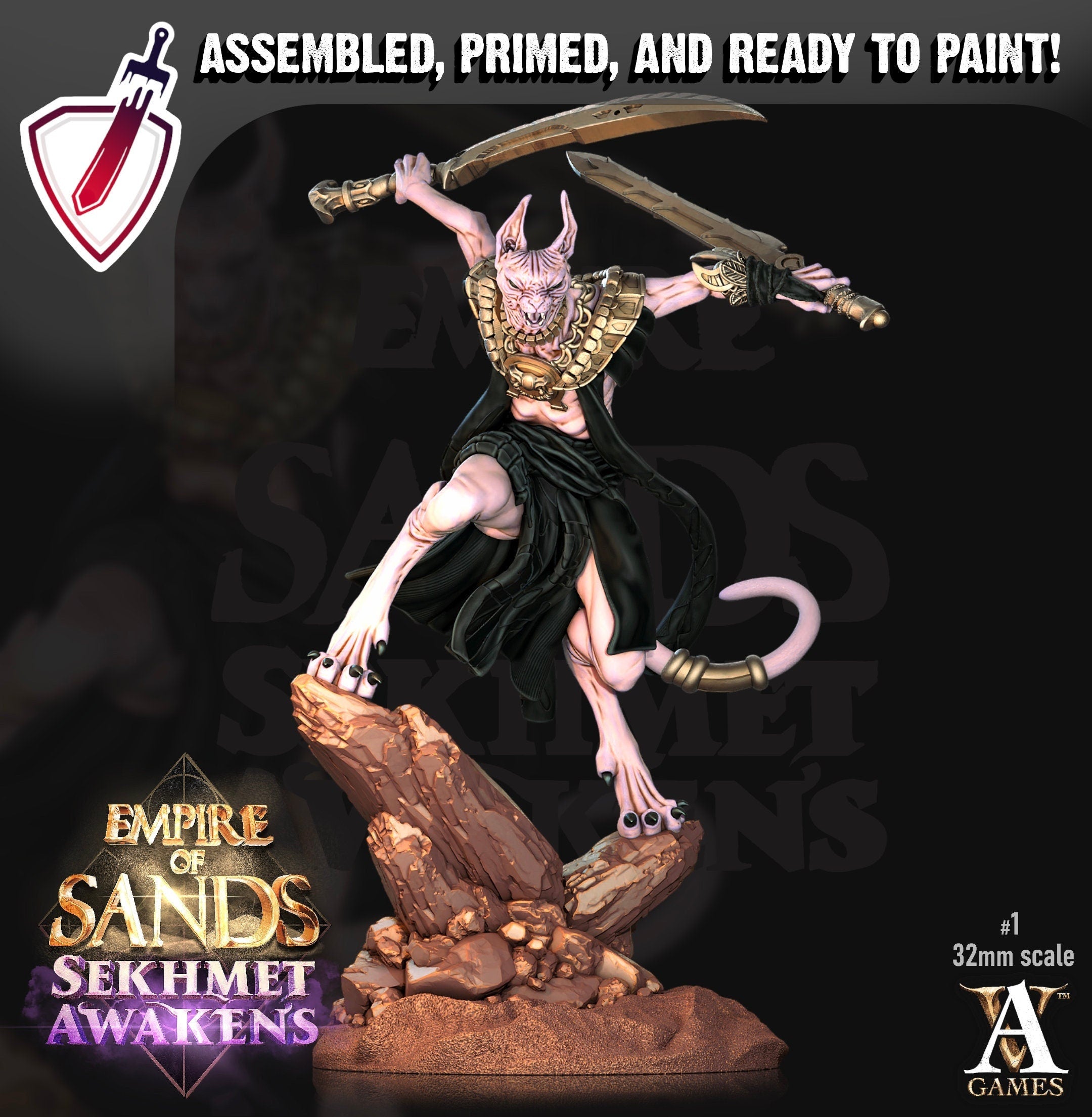 Mau | Miniatures by Archvillain Games | Resin mini for tabletop gaming, D&D, Pathfinder, and painting | Assembled and Primed - Brush and Battle