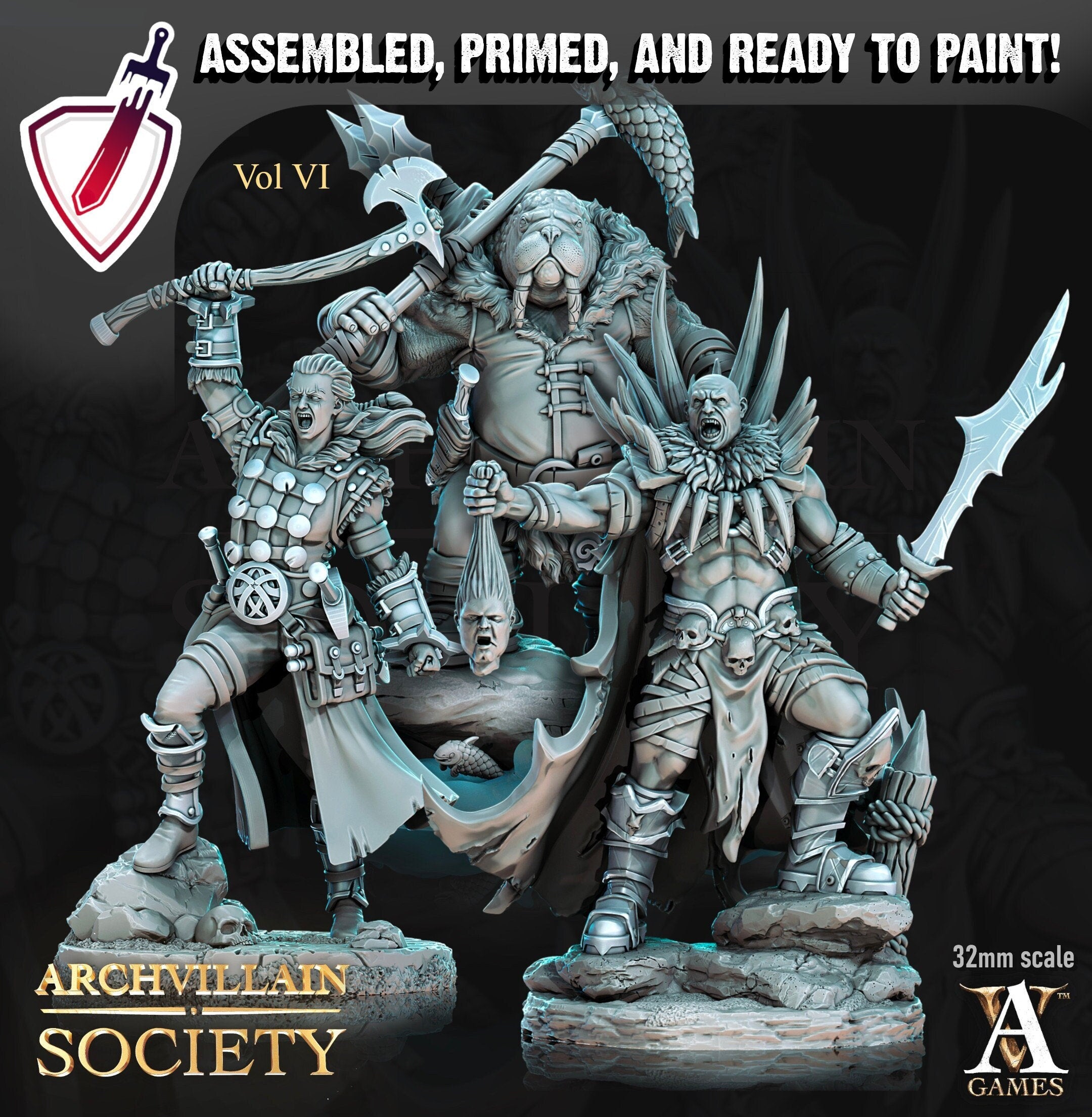 Heroes Vol. VI | Miniatures by Archvillain Games | Resin mini for tabletop gaming, D&D, Pathfinder, painting | Assembled and Primed - Brush and Battle