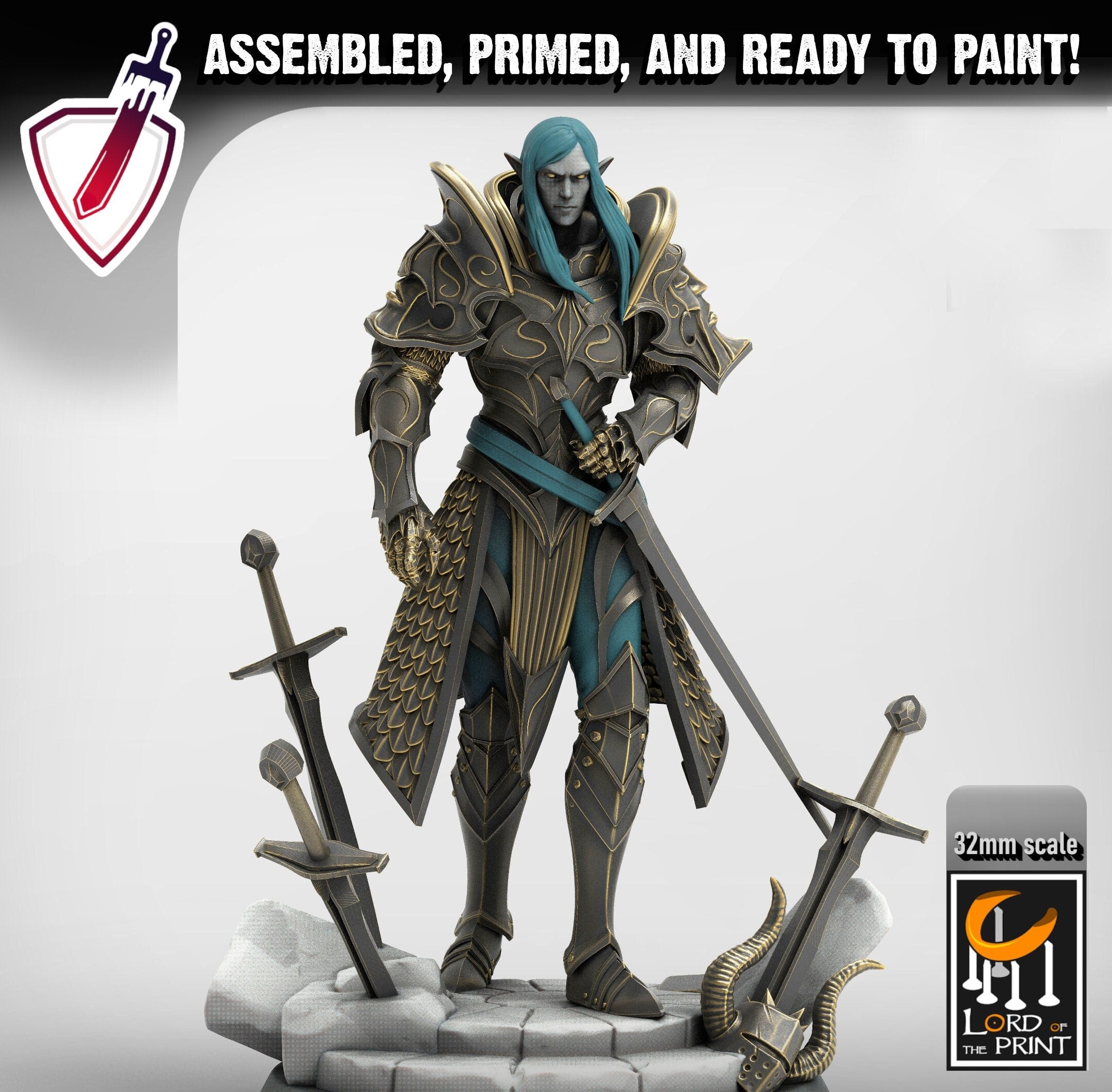 Lord Velir | Miniature by Lord of the Print | Resin mini for tabletop gaming, D&D, Pathfinder, and painting | Assembled and Primed - Brush and Battle