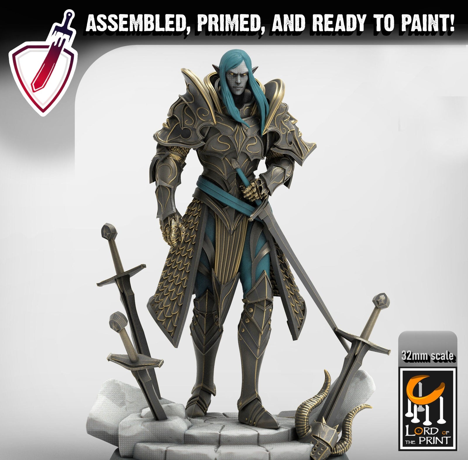 Lord Velir | Miniature by Lord of the Print | Resin mini for tabletop gaming, D&D, Pathfinder, and painting | Assembled and Primed - Brush and Battle