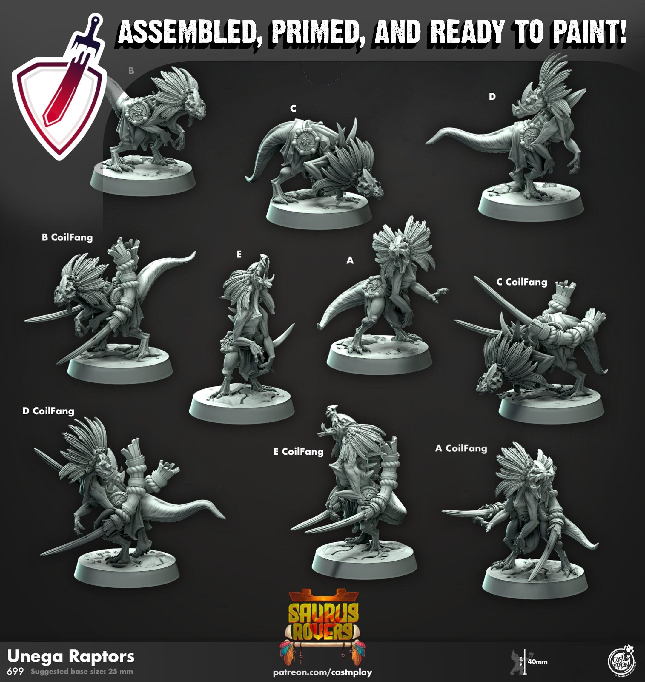 Unega Raptors | Miniatures by Cast n Play | Mini for tabletop gaming, D&D, Pathfinder, and painting | Assembled and Primed - Brush and Battle