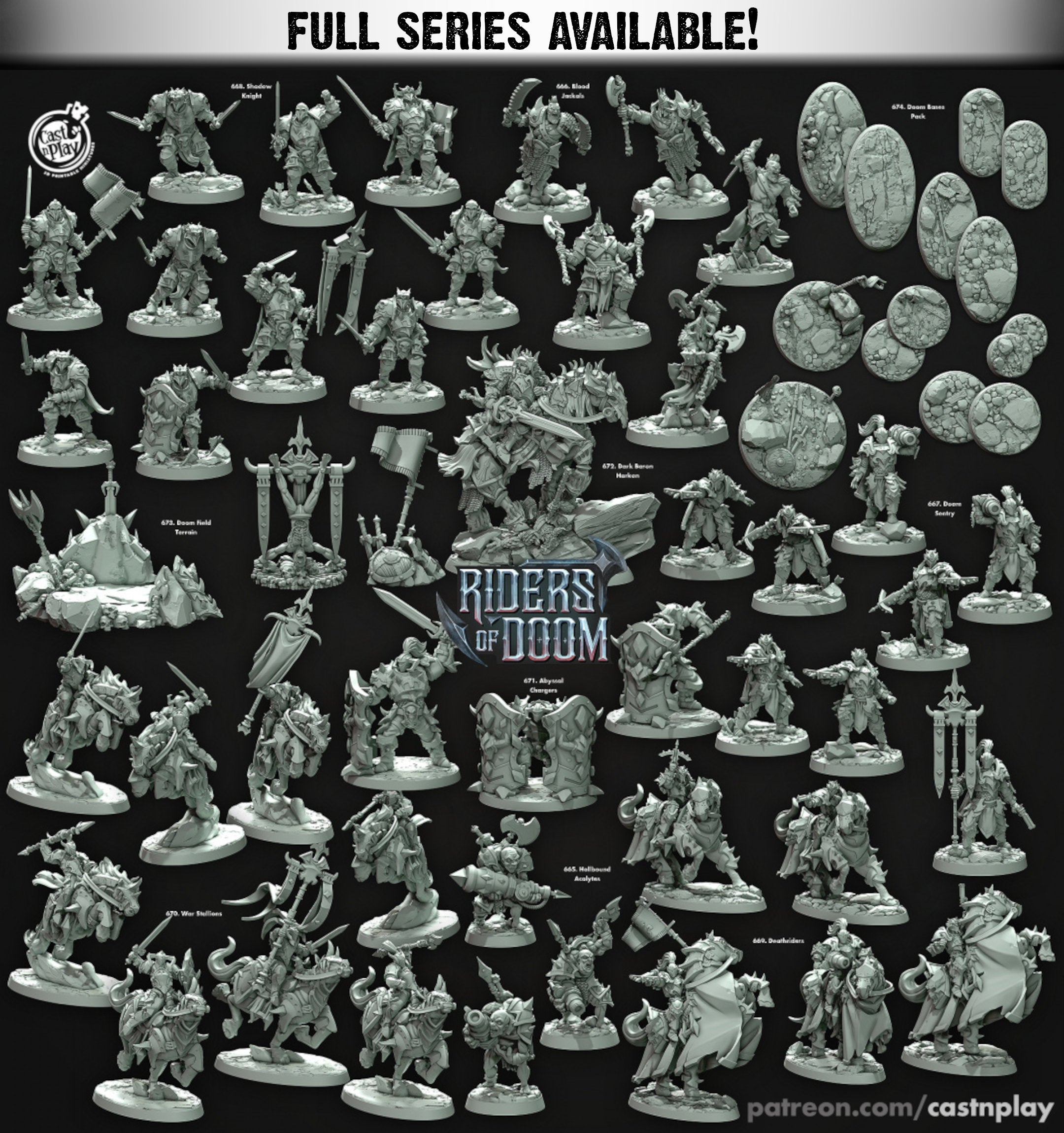 War Stallions | Miniatures by Cast n Play | Mini for tabletop gaming, D&D, Pathfinder, and painting | Assembled and Primed - Brush and Battle