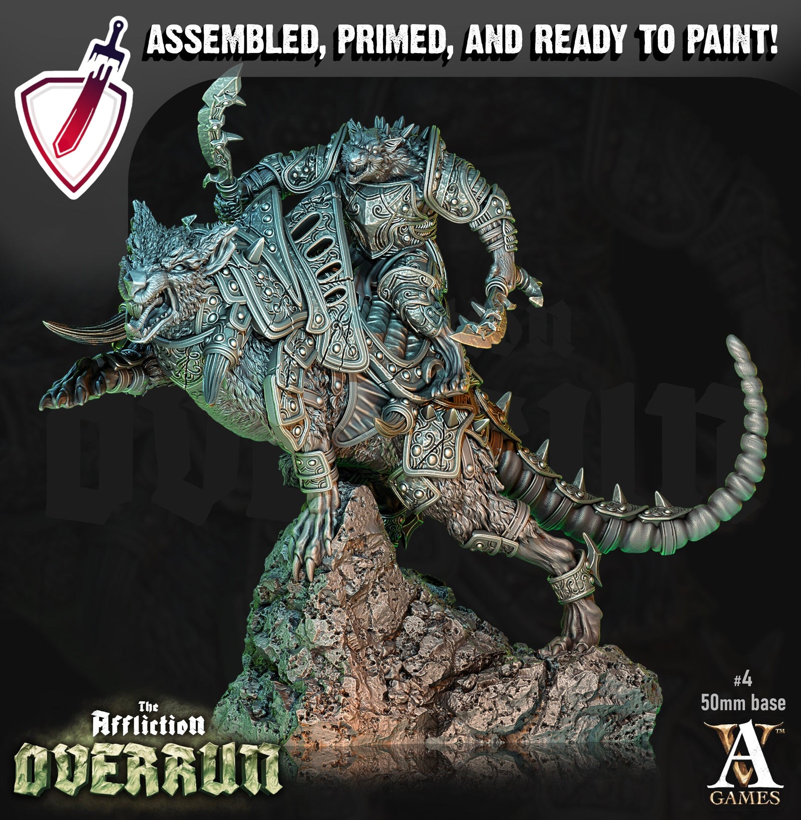 Dire Rat Riders | Miniatures by Archvillain Games | Resin Mini for Tabletop Gaming, D&D, Pathfinder, Painting | Assembled and Primed - Brush and Battle