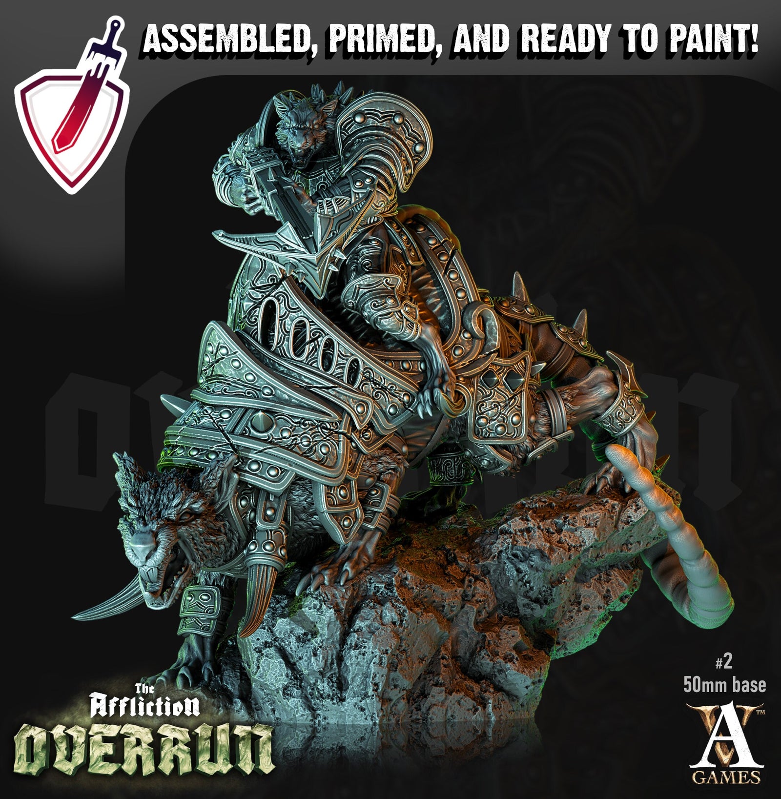 Dire Rat Riders | Miniatures by Archvillain Games | Resin Mini for Tabletop Gaming, D&D, Pathfinder, Painting | Assembled and Primed - Brush and Battle
