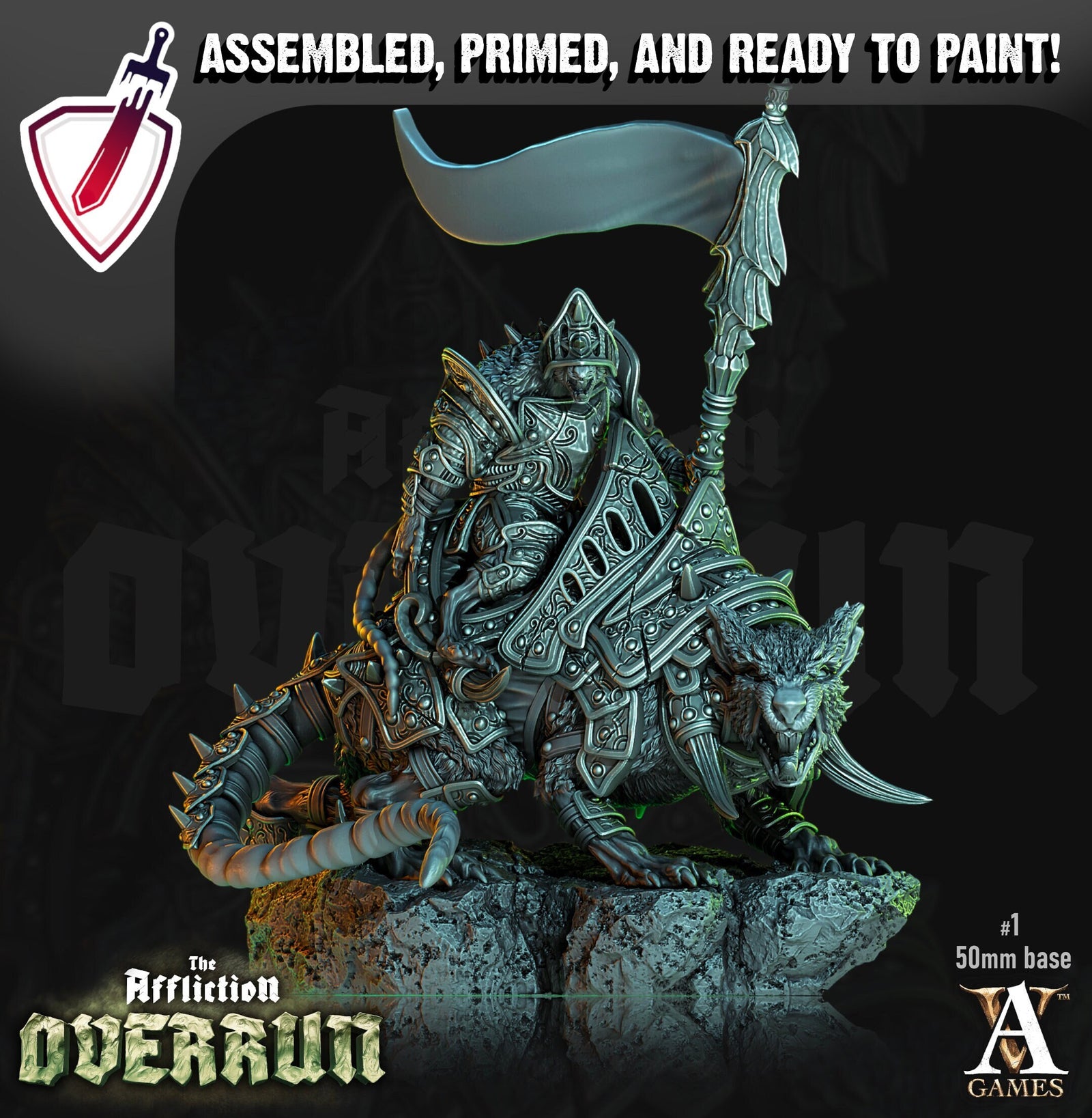 Dire Rat Riders | Miniatures by Archvillain Games | Resin Mini for Tabletop Gaming, D&D, Pathfinder, Painting | Assembled and Primed - Brush and Battle