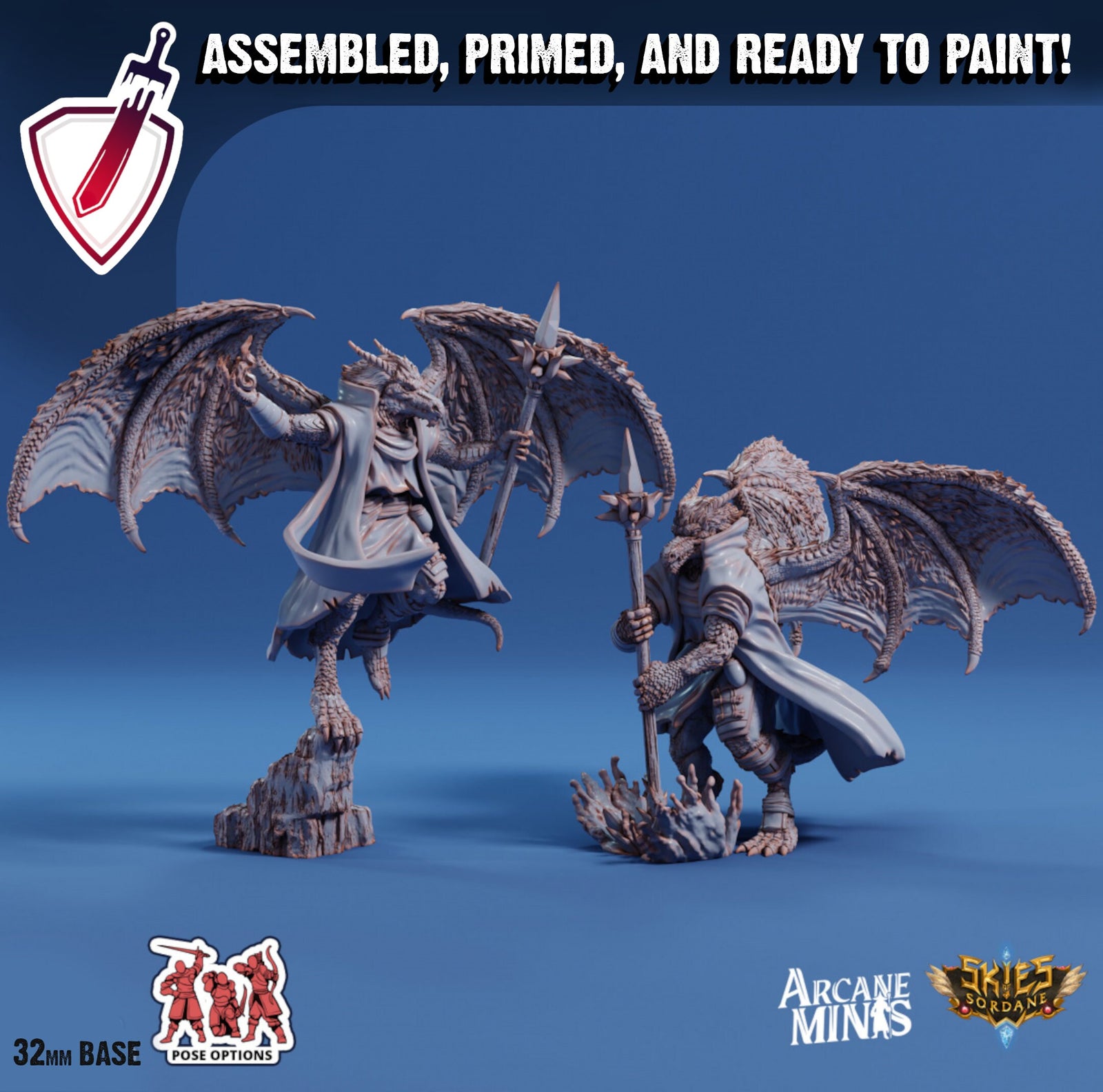 Young Drekon Seer | Miniatures by Arcane Minis | Great for Tabletop Gaming, D&D, Pathfinder, and Painting | Assembled and Primed - Brush and Battle