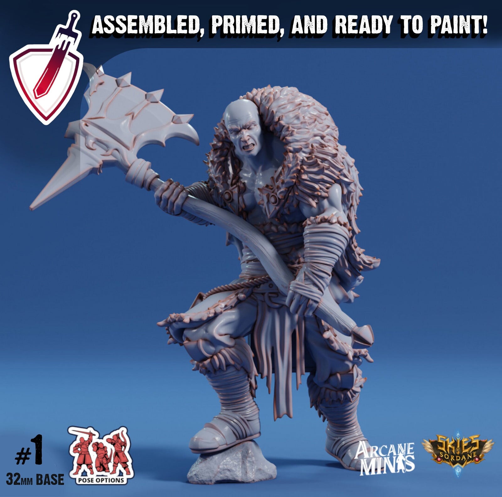 Titaran Barbarian | Miniatures by Arcane Minis | Great for Tabletop Gaming, D&D, Pathfinder, and Painting | Assembled and Primed - Brush and Battle