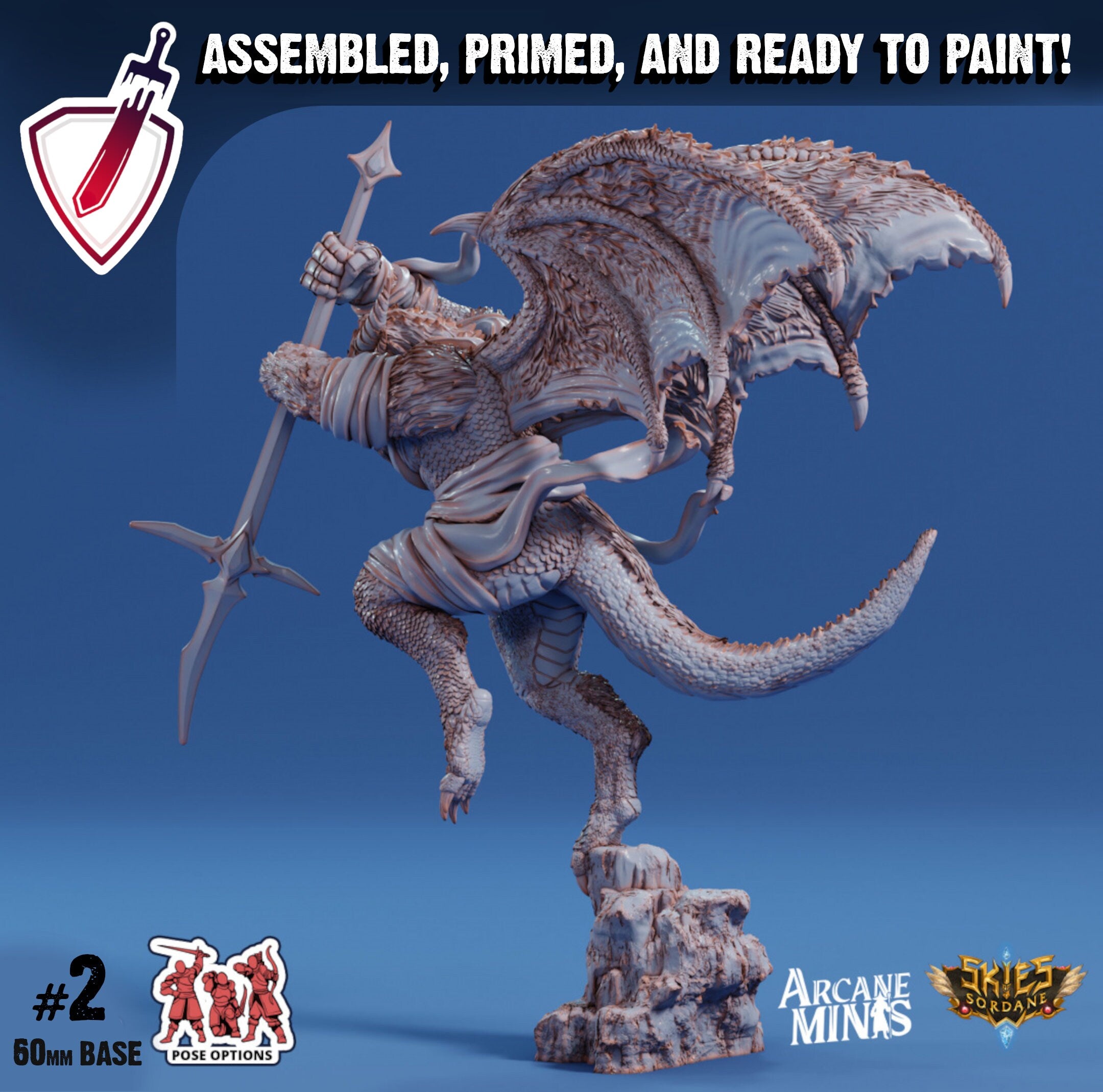 Drekon Bloodseeker | Miniatures by Arcane Minis | Great for Tabletop Gaming, D&D, Pathfinder, and Painting | Assembled and Primed - Brush and Battle