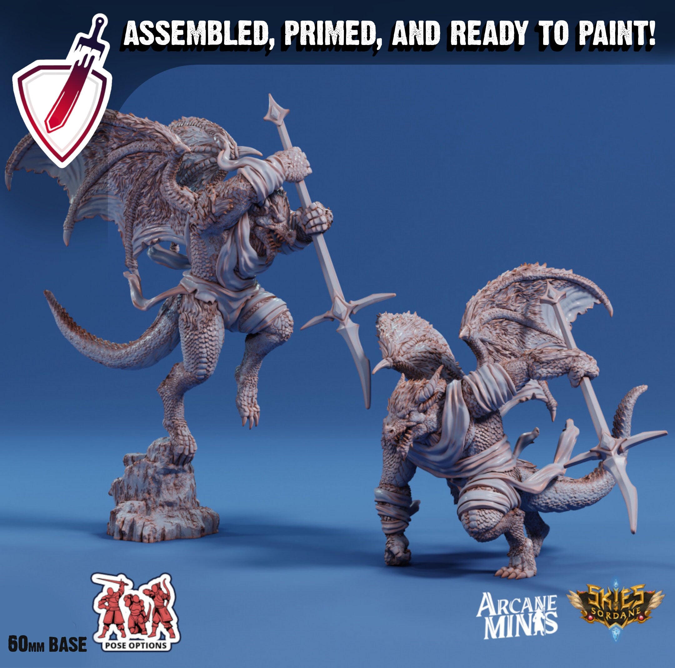 Drekon Bloodseeker | Miniatures by Arcane Minis | Great for Tabletop Gaming, D&D, Pathfinder, and Painting | Assembled and Primed - Brush and Battle