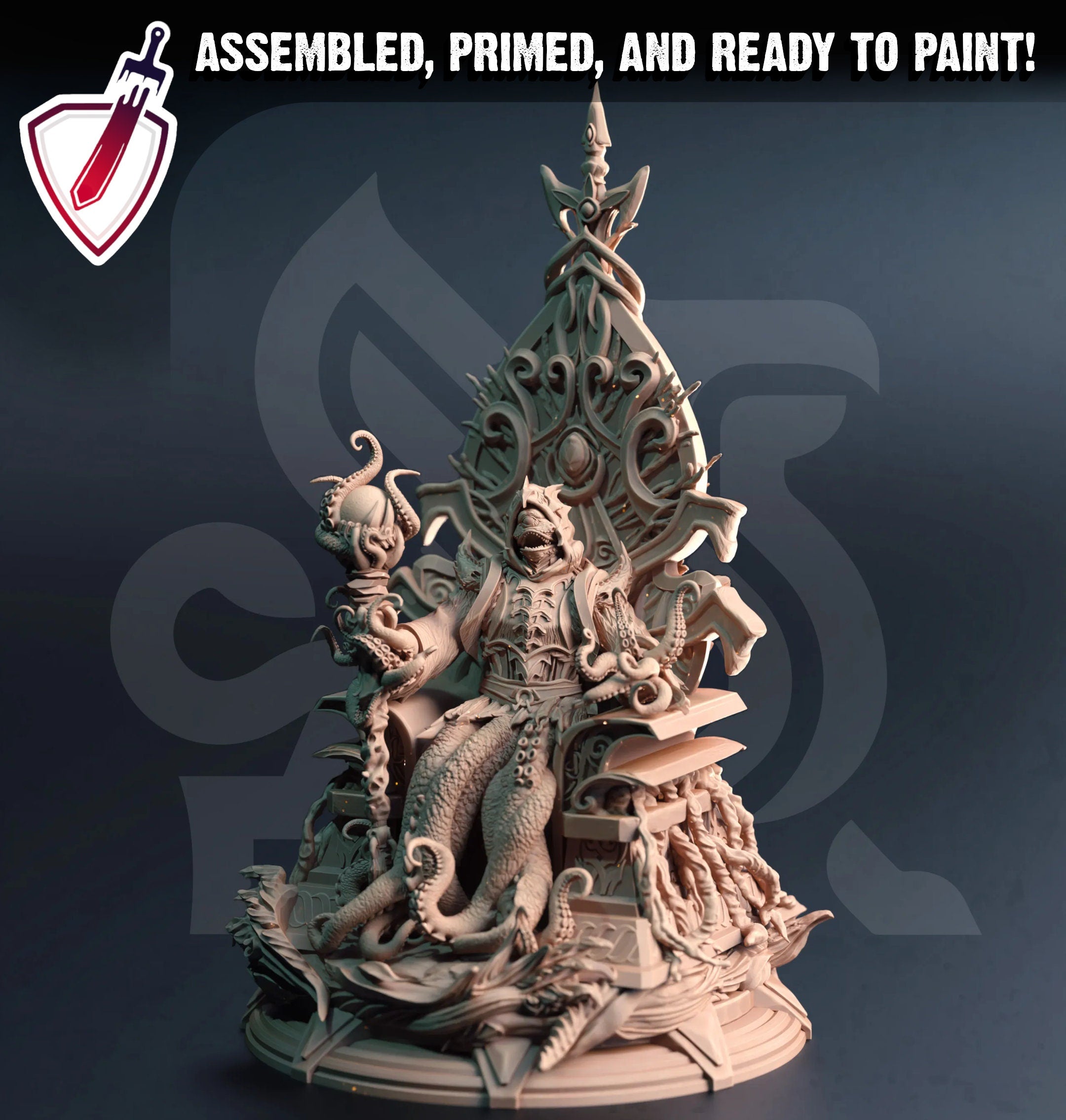 Quorenderi Lord of the Depths w/throne | Mini by DM Stash | Great for Tabletop Gaming, D&D, Pathfinder, and Painting | Assembled and Primed - Brush and Battle