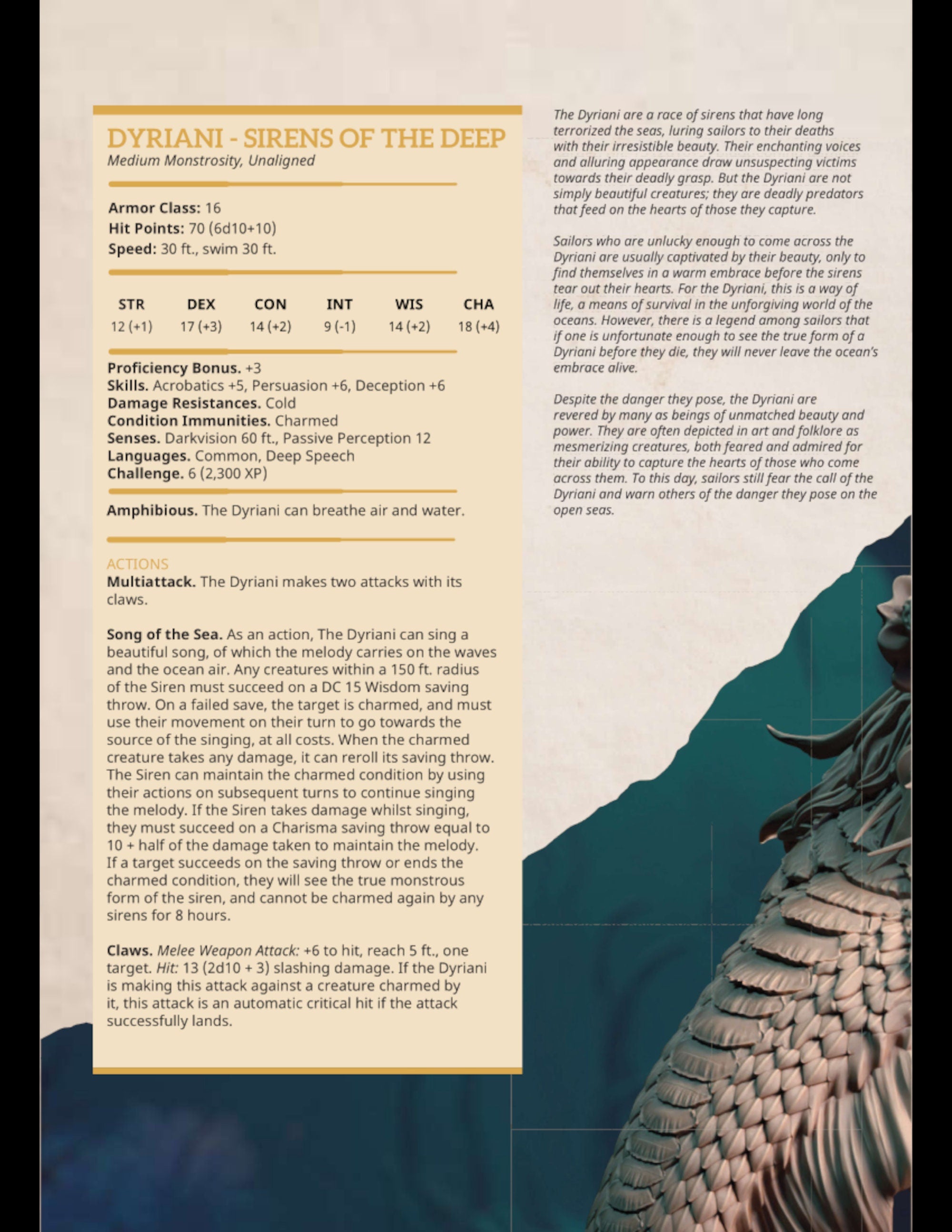 Dyriani – Sirens of the Deep (Attack) | Mini by DM Stash | Great for Tabletop Gaming, D&D, Pathfinder, and Painting | Assembled and Primed - Brush and Battle