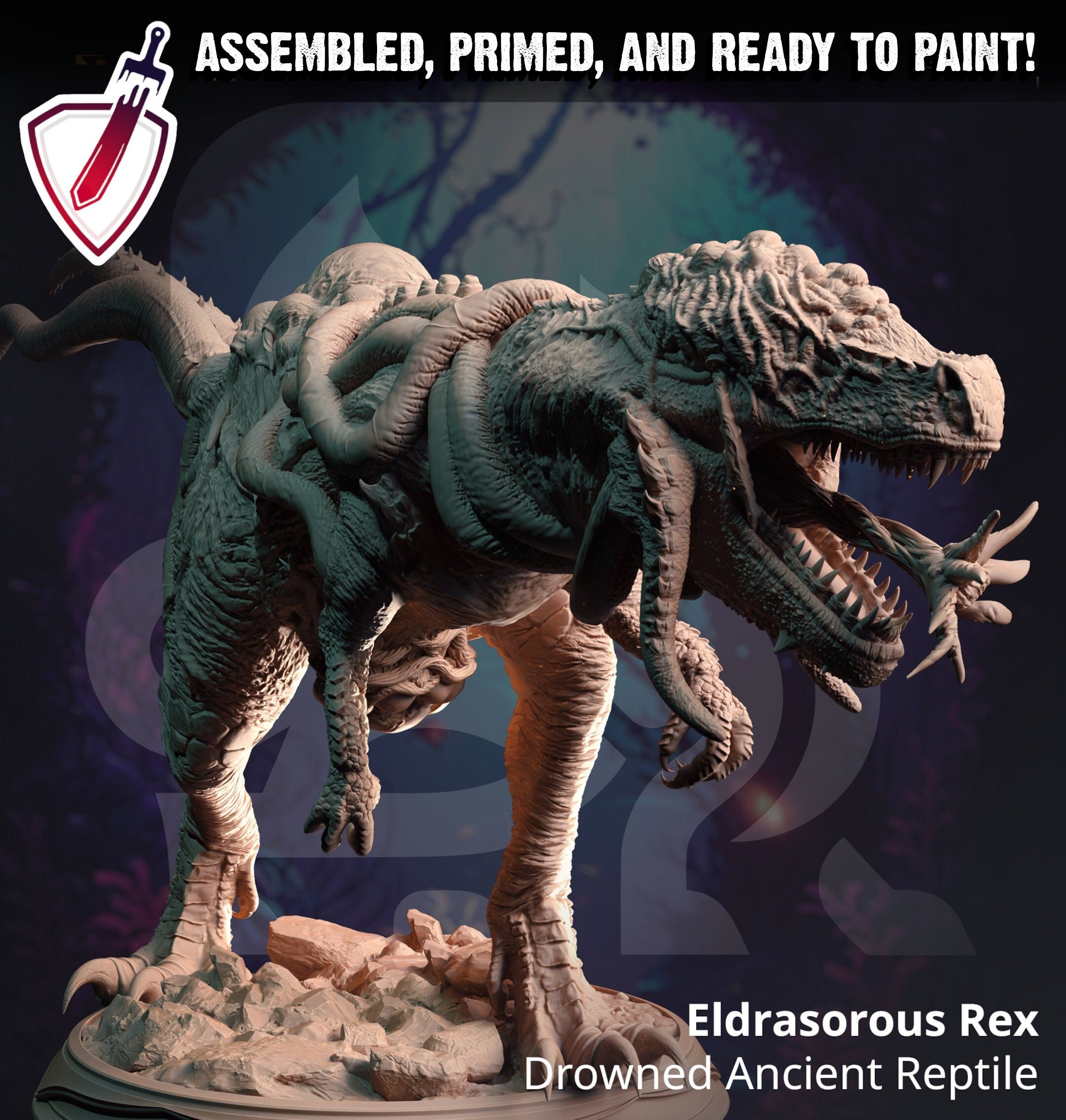 Eldrasorous Rex Drowned Ancient Reptile | Mini by DM Stash | Great for Tabletop Gaming, D&D, Pathfinder, and Painting | Assembled and Primed - Brush and Battle