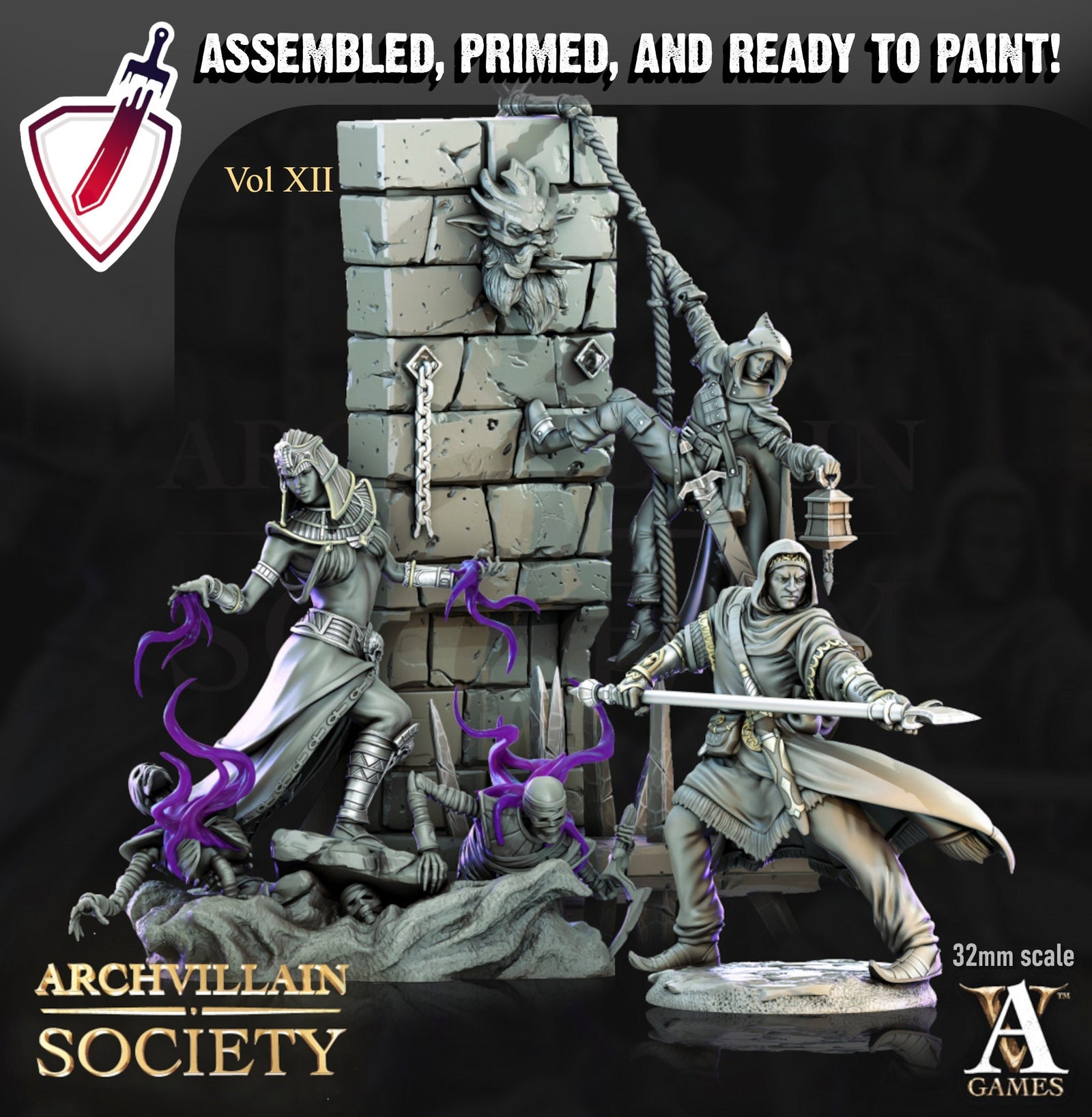 Heroes Vol. XII | Miniatures by Archvillain Games | Resin mini for tabletop gaming, D&D, Pathfinder, painting | Assembled and Primed - Brush and Battle