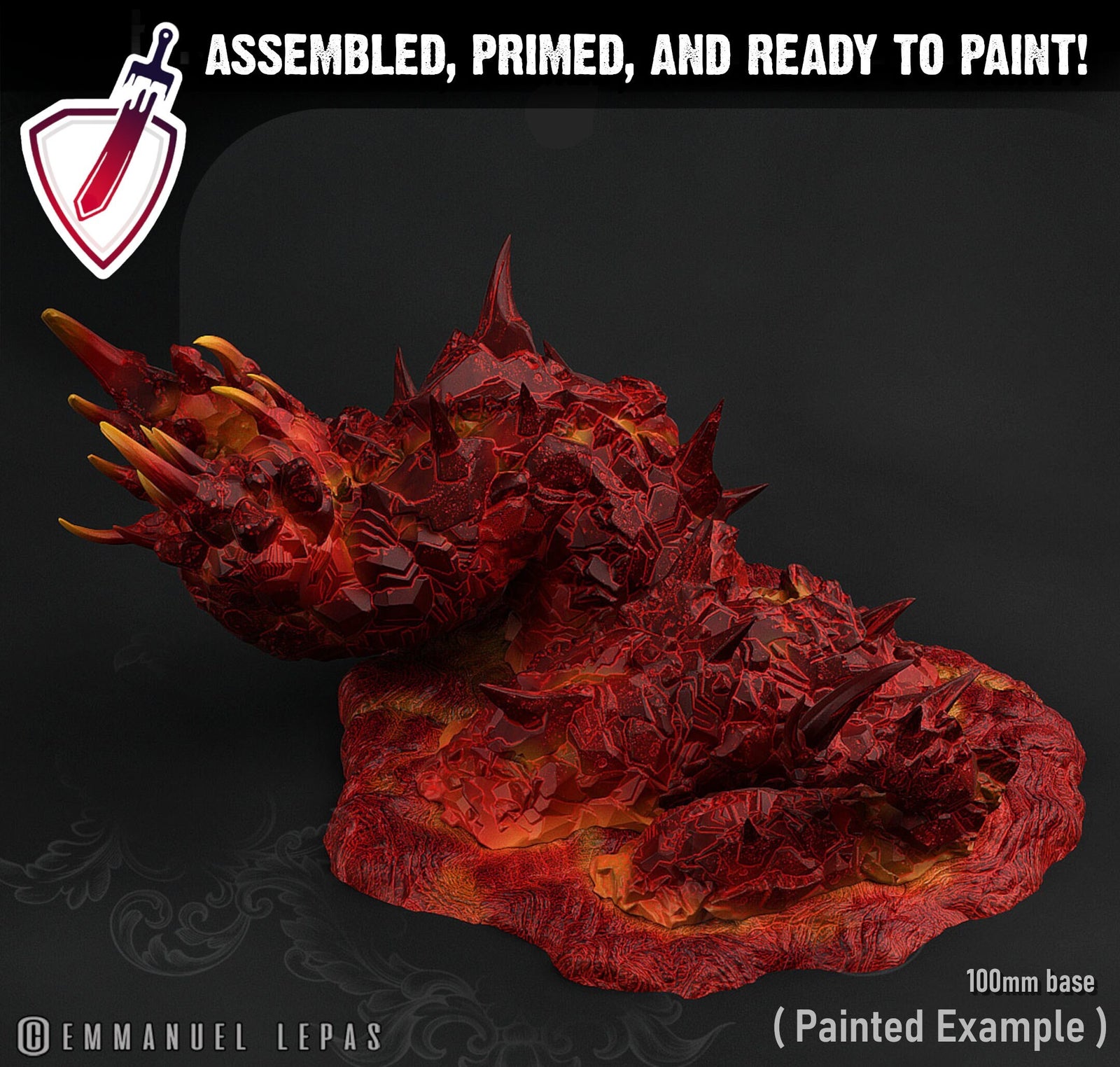 Lava Worm | Miniature by Print Your Monsters | Mini for tabletop gaming, D&D, Pathfinder, and painting | Assembled and Primed - Brush and Battle