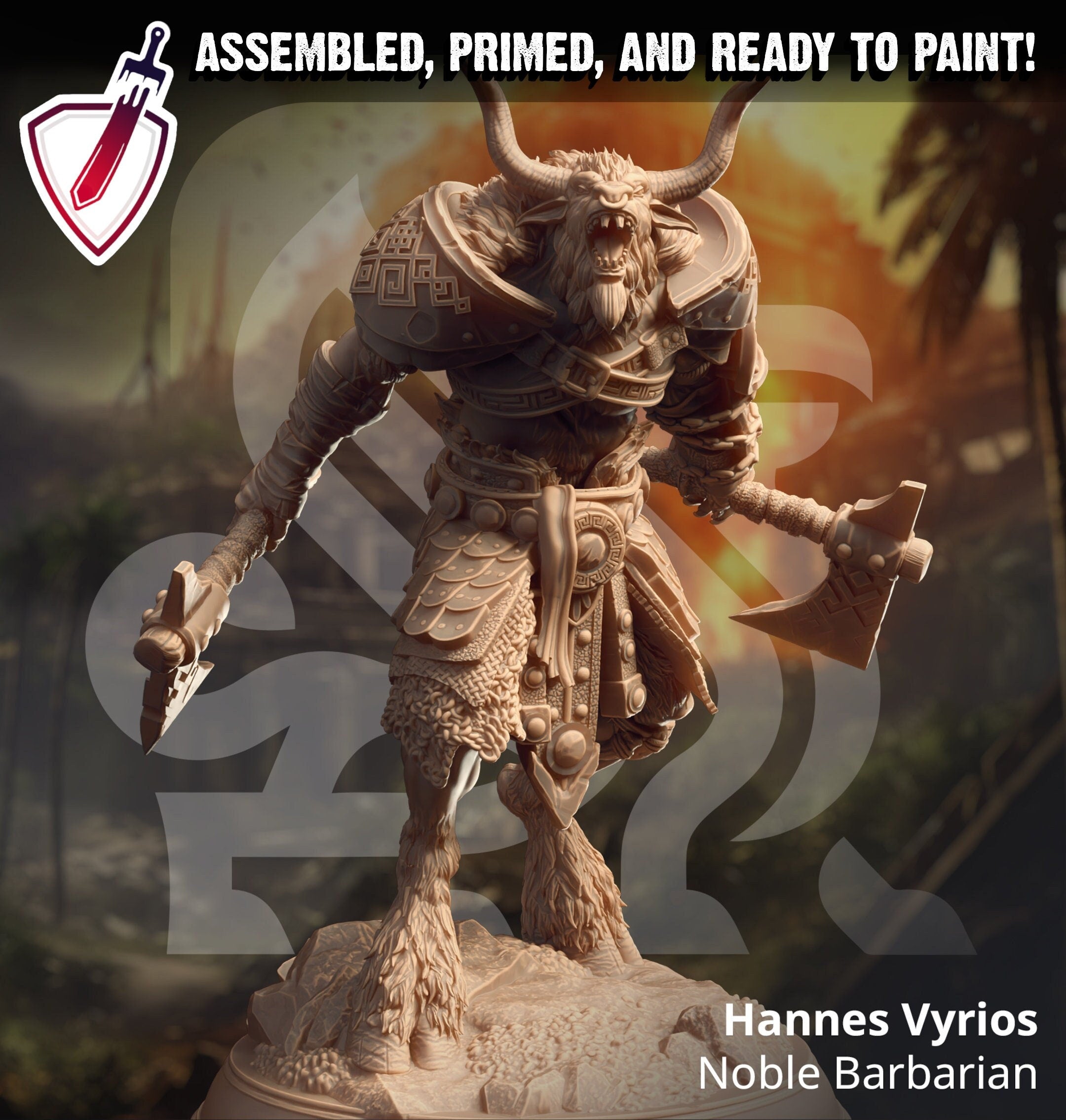 Hannes Vyrios – Noble Barbarian | Miniature by DM Stash | Great for Tabletop Gaming, D&D, Pathfinder, and Painting | Assembled and Primed - Brush and Battle