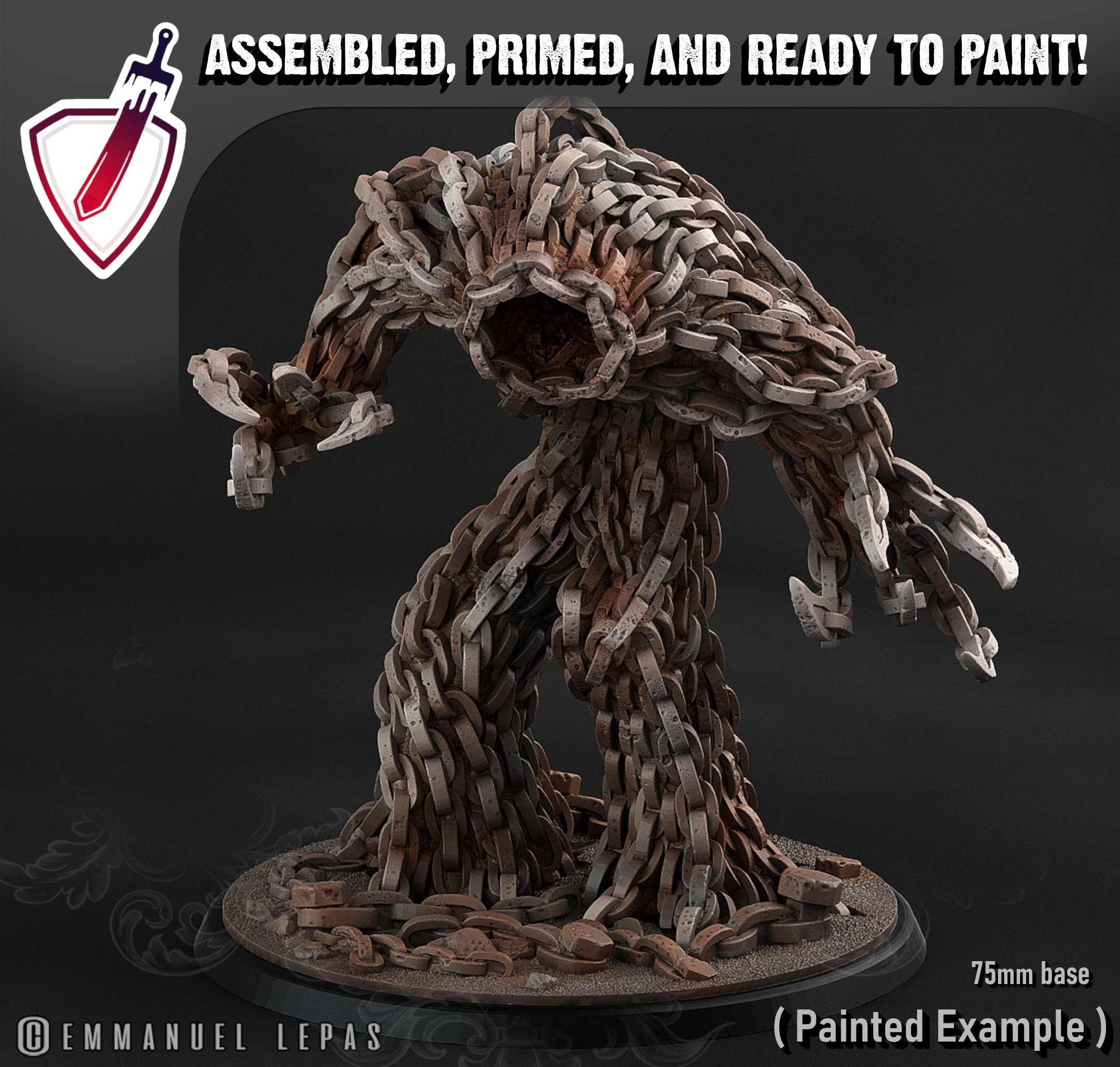 Chain Golem | Miniature by Print Your Monsters | Mini for tabletop gaming, D&D, Pathfinder, and painting | Assembled and Primed - Brush and Battle