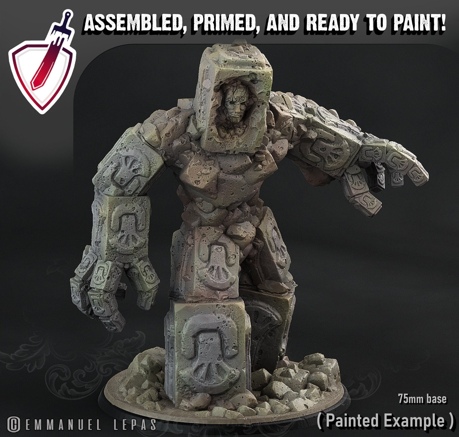 Rock Golem | Miniature by Print Your Monsters | Mini for tabletop gaming, D&D, Pathfinder, and painting | Assembled and Primed - Brush and Battle