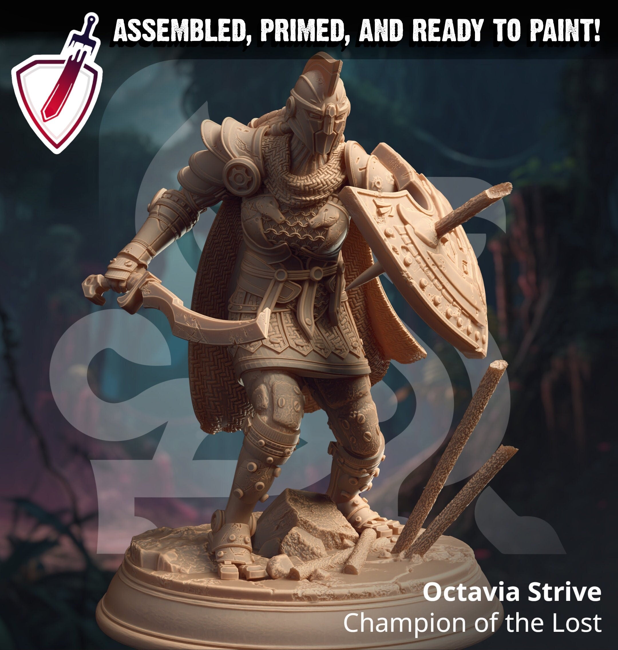 Octavia Strive - Champion of the Lost | Miniature by DM Stash | Great for Tabletop Gaming, D&D, Pathfinder, Painting | Assembled and Primed - Brush and Battle