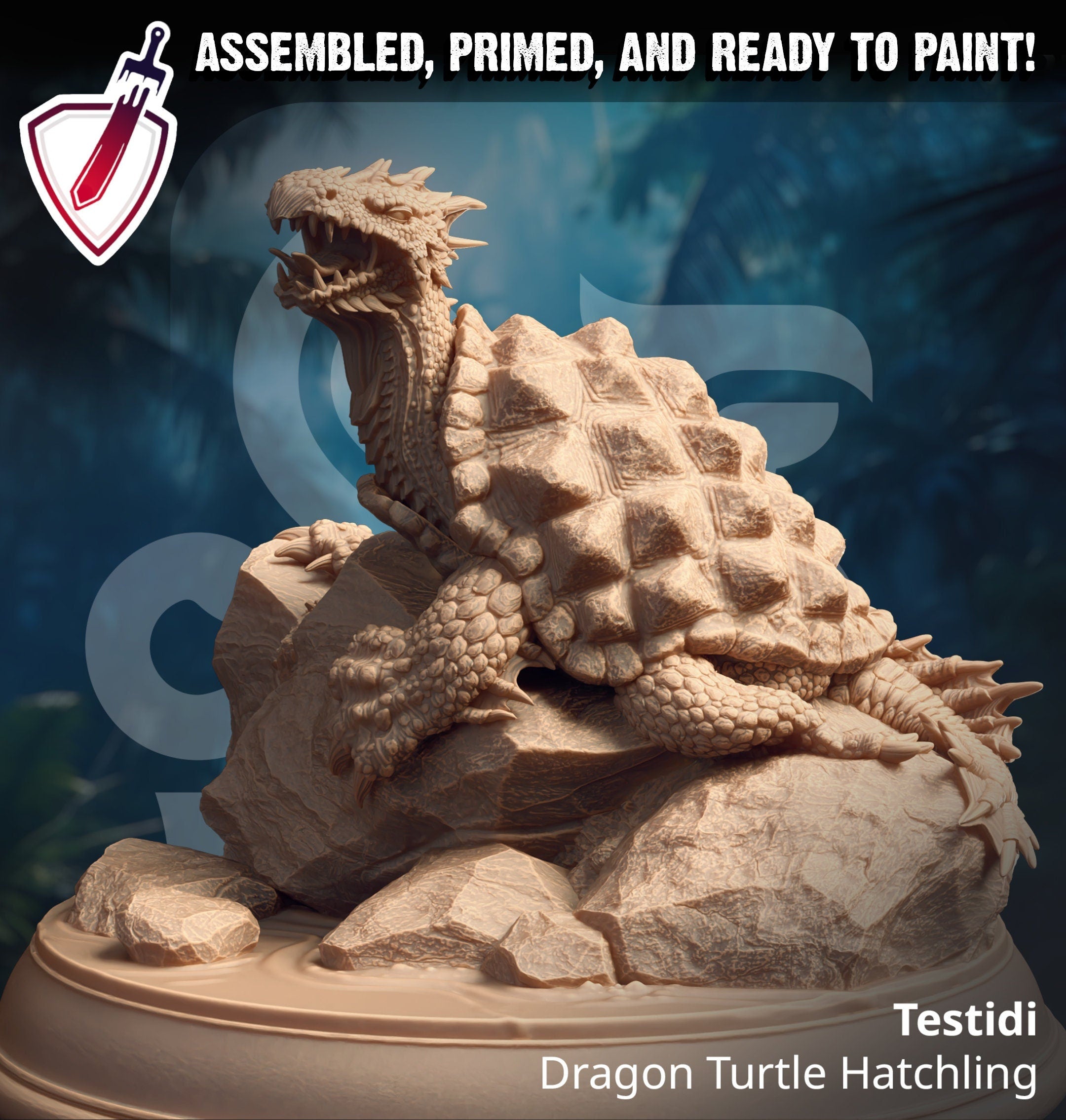 Testidi – Dragon Turtle Hatchling | Miniature by DM Stash | Great for Tabletop Gaming, D&D, Pathfinder, Painting | Assembled and Primed - Brush and Battle