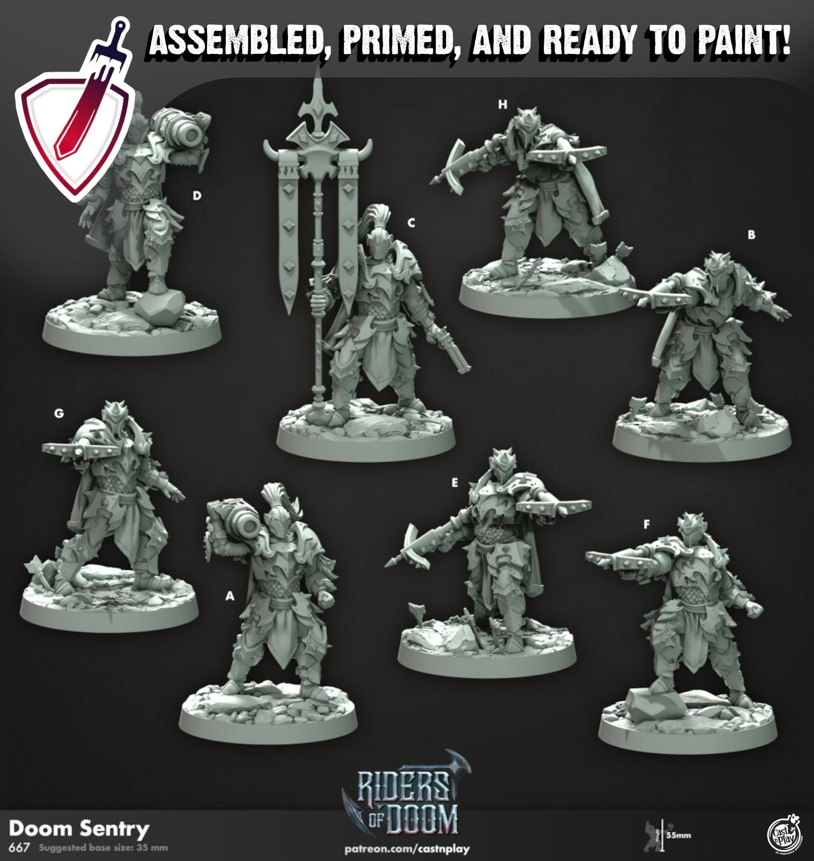 Doom Sentry | Miniatures by Cast n Play | Mini for tabletop gaming, D&D, Pathfinder, and painting | Assembled and Primed - Brush and Battle