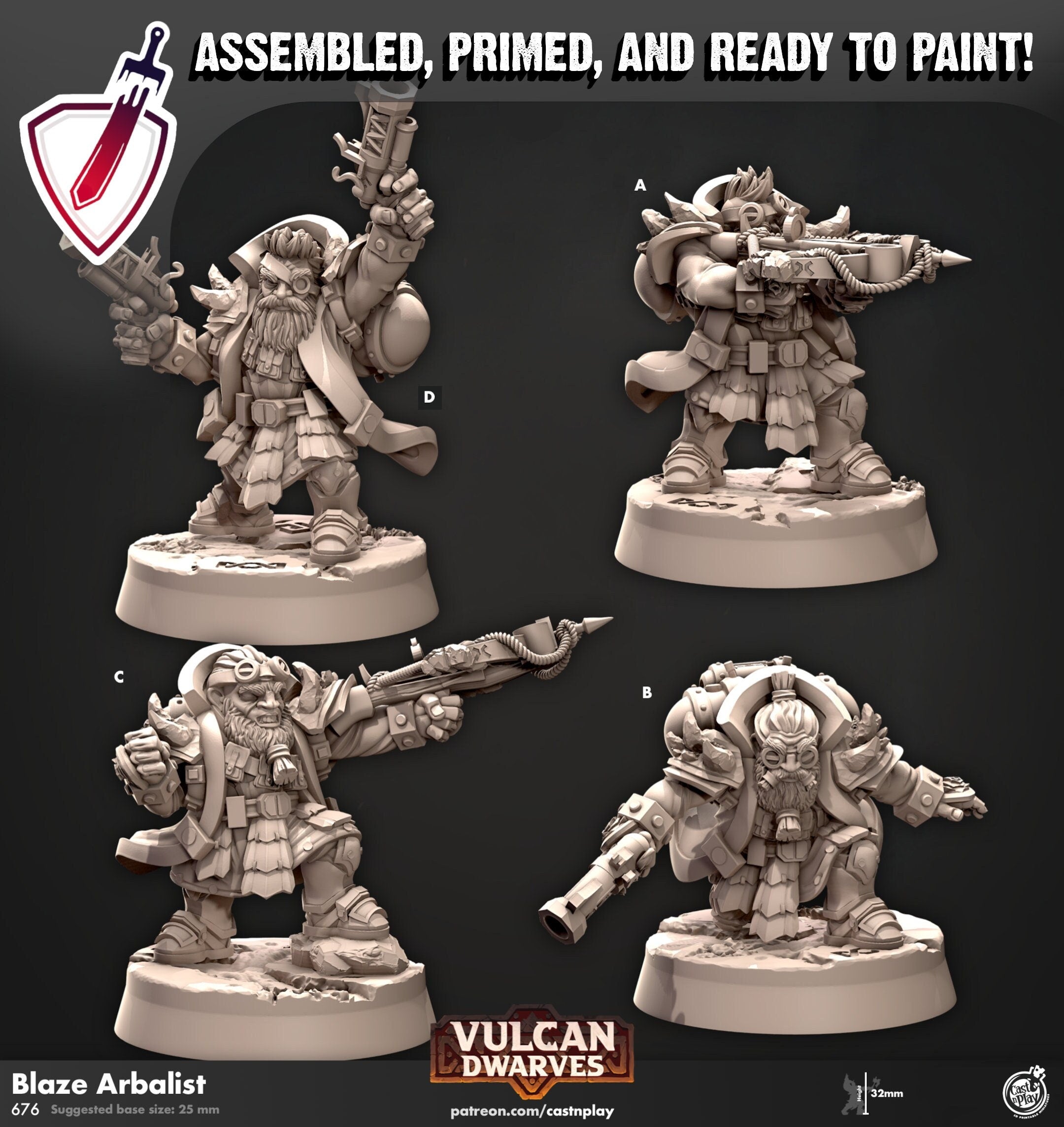 Blaze Arbalist | Miniatures by Cast n Play | Mini for tabletop gaming, D&D, Pathfinder, and painting | Assembled and Primed - Brush and Battle
