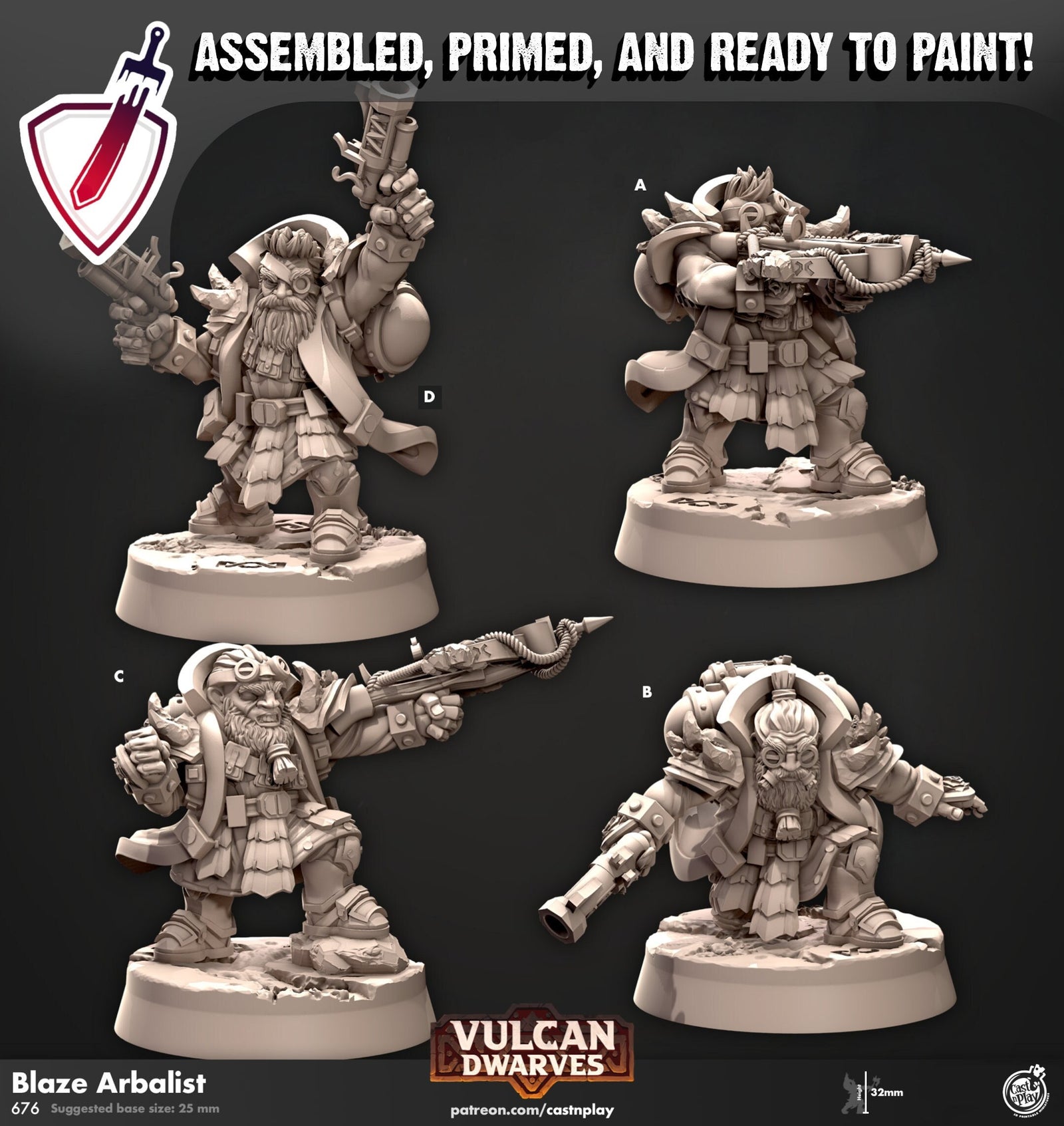 Blaze Arbalist | Miniatures by Cast n Play | Mini for tabletop gaming, D&D, Pathfinder, and painting | Assembled and Primed - Brush and Battle