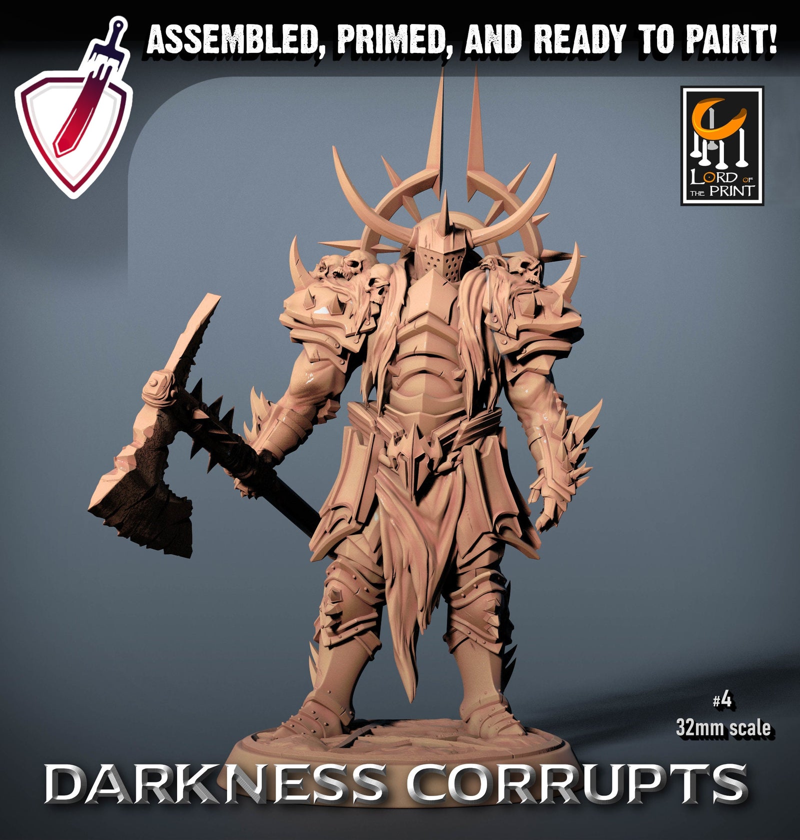 Darknight - Axe | Miniatures by Lord of the Print | Resin mini for tabletop gaming, D&D, Pathfinder, and painting | Assembled and Primed - Brush and Battle