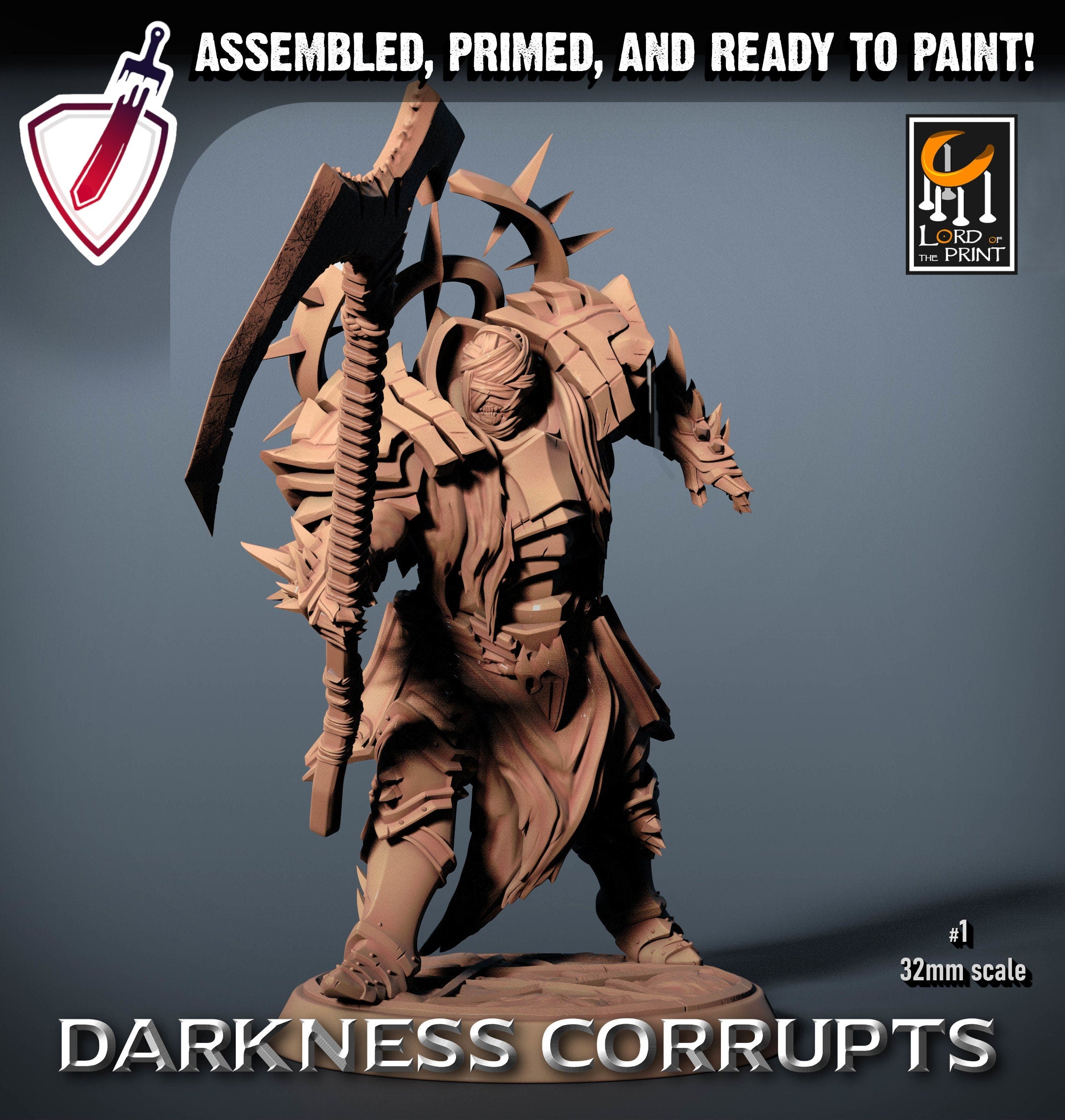 Darknight - Scythe | Miniatures by Lord of the Print | Resin mini for tabletop gaming, D&D, Pathfinder, and painting | Assembled and Primed - Brush and Battle